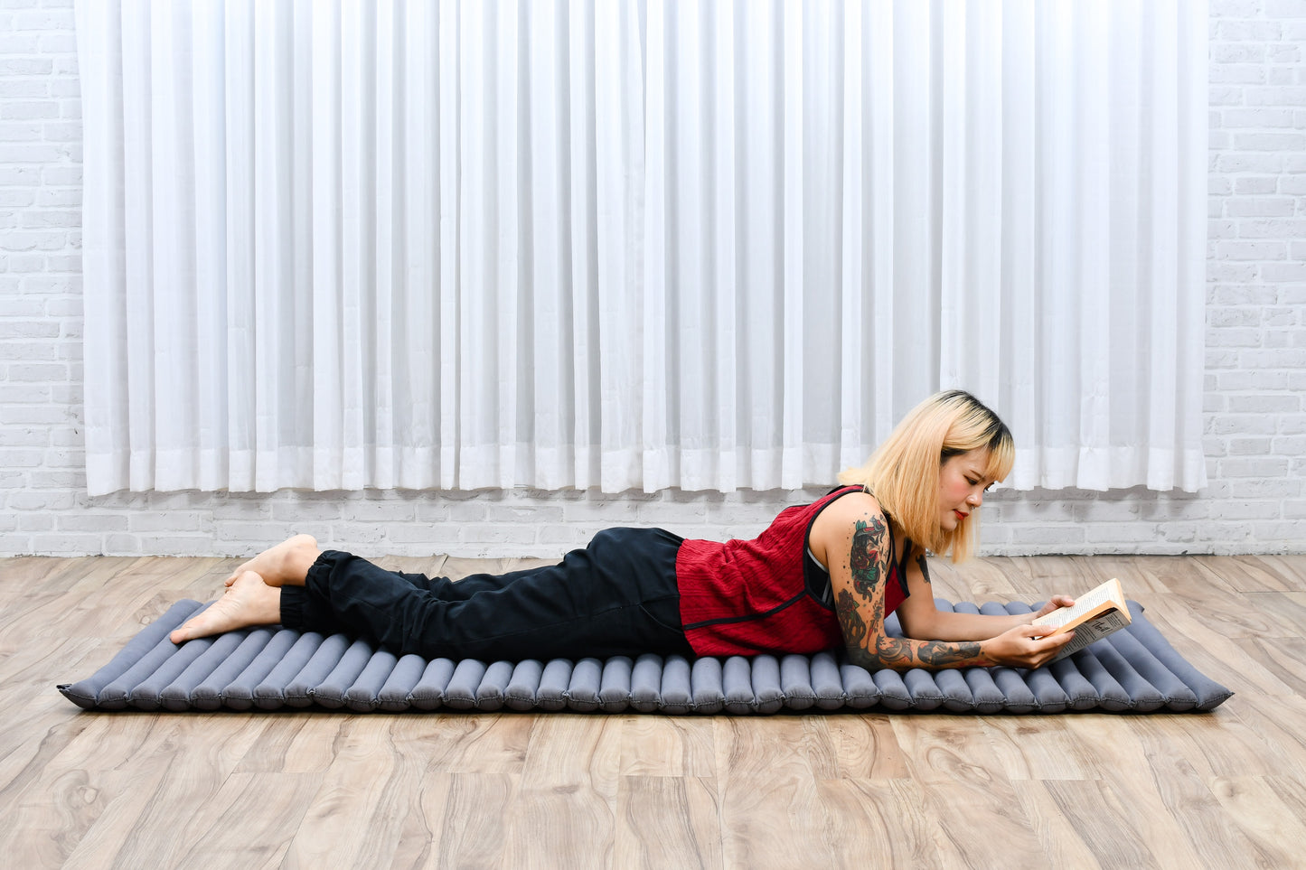 Kapok Roll-Up Mattress – Foldable Sleeping & Relax Mat with Cotton Cover for Home & Outdoor Use, Cl13 - Grey, M: 75x28