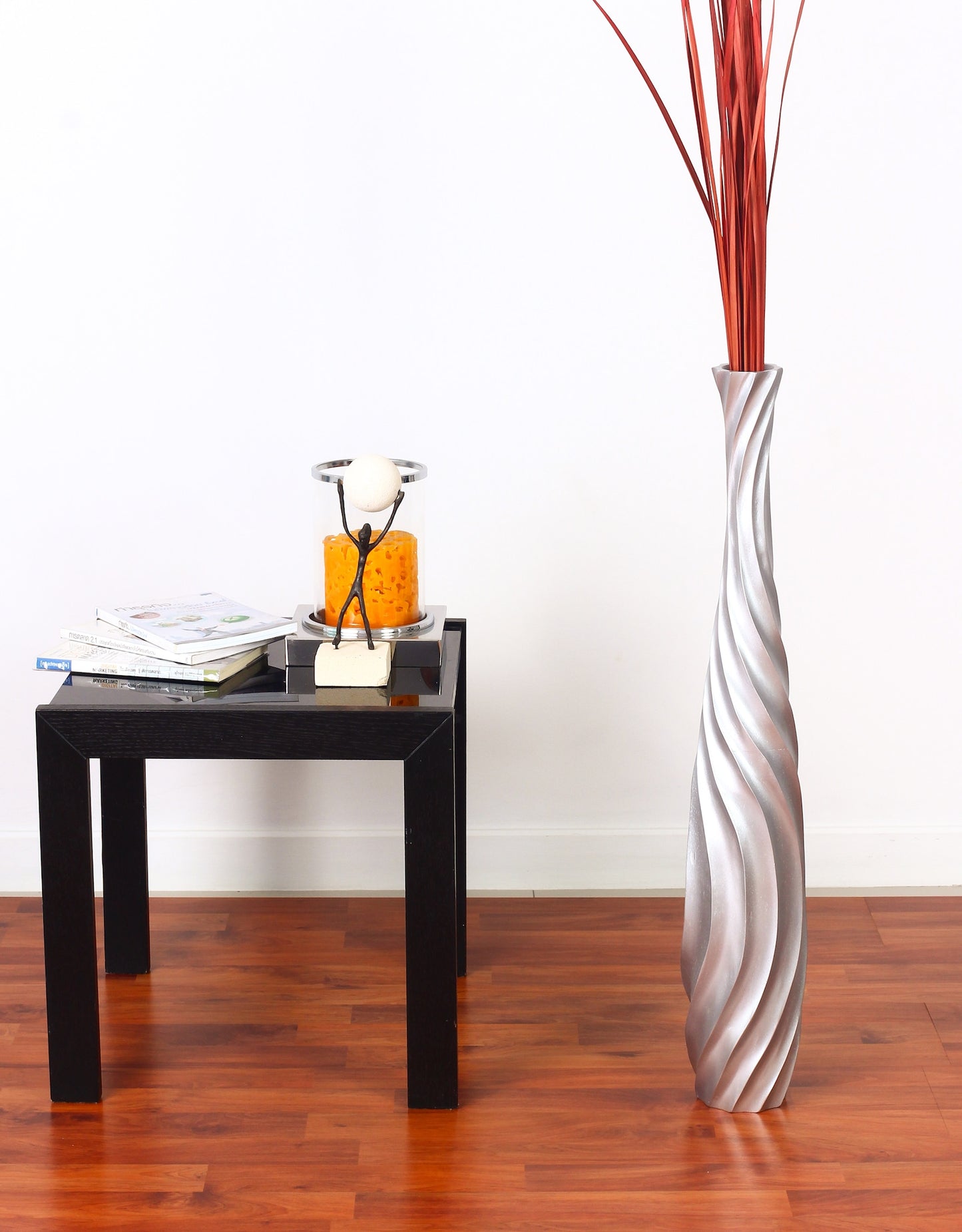 Large Mango Wood Floor Vase – Handcrafted Decorative Highlight from Thailand, silver, 26 inches