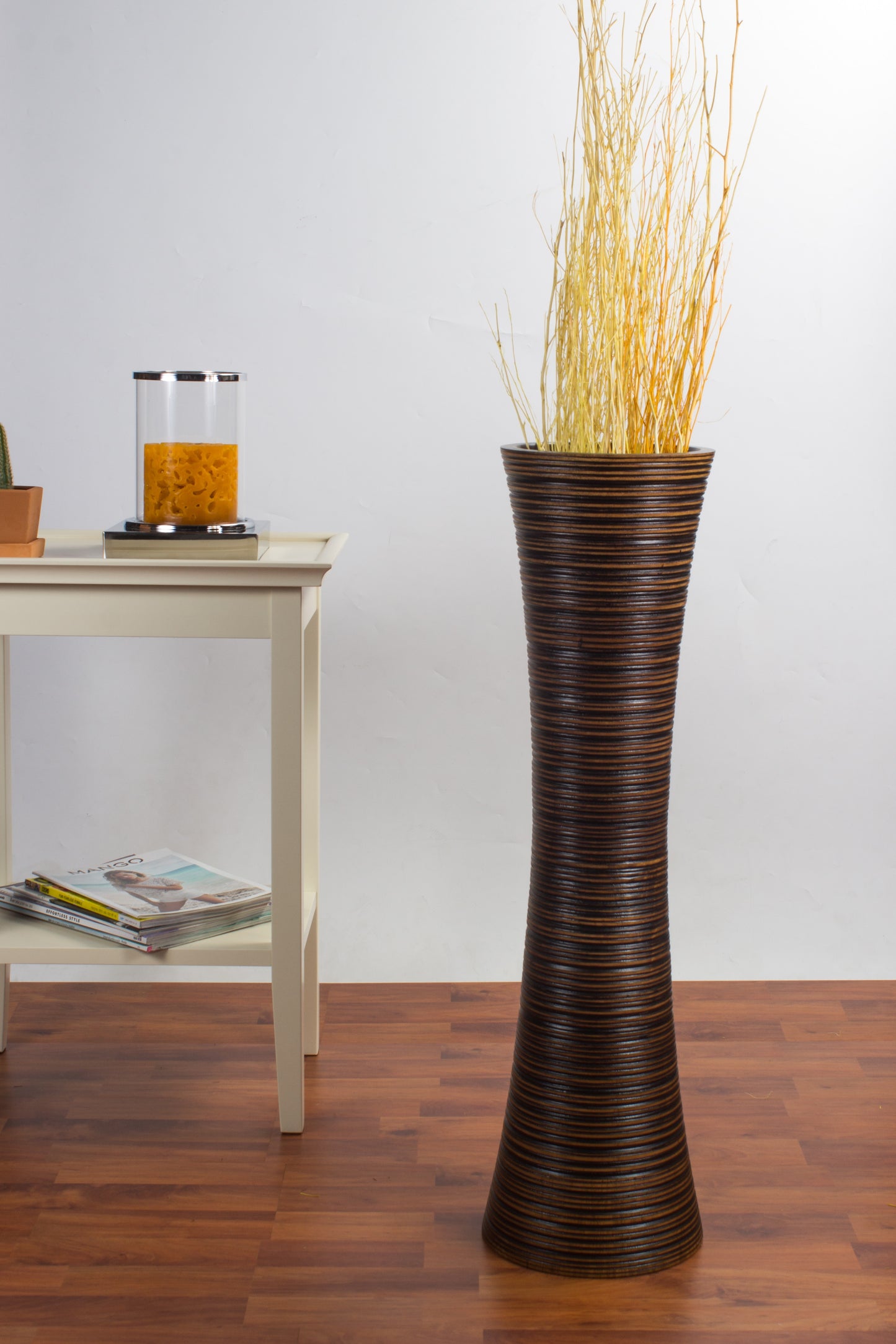 Large Mango Wood Floor Vase – Handcrafted Decorative Highlight from Thailand, brown, 26 inches