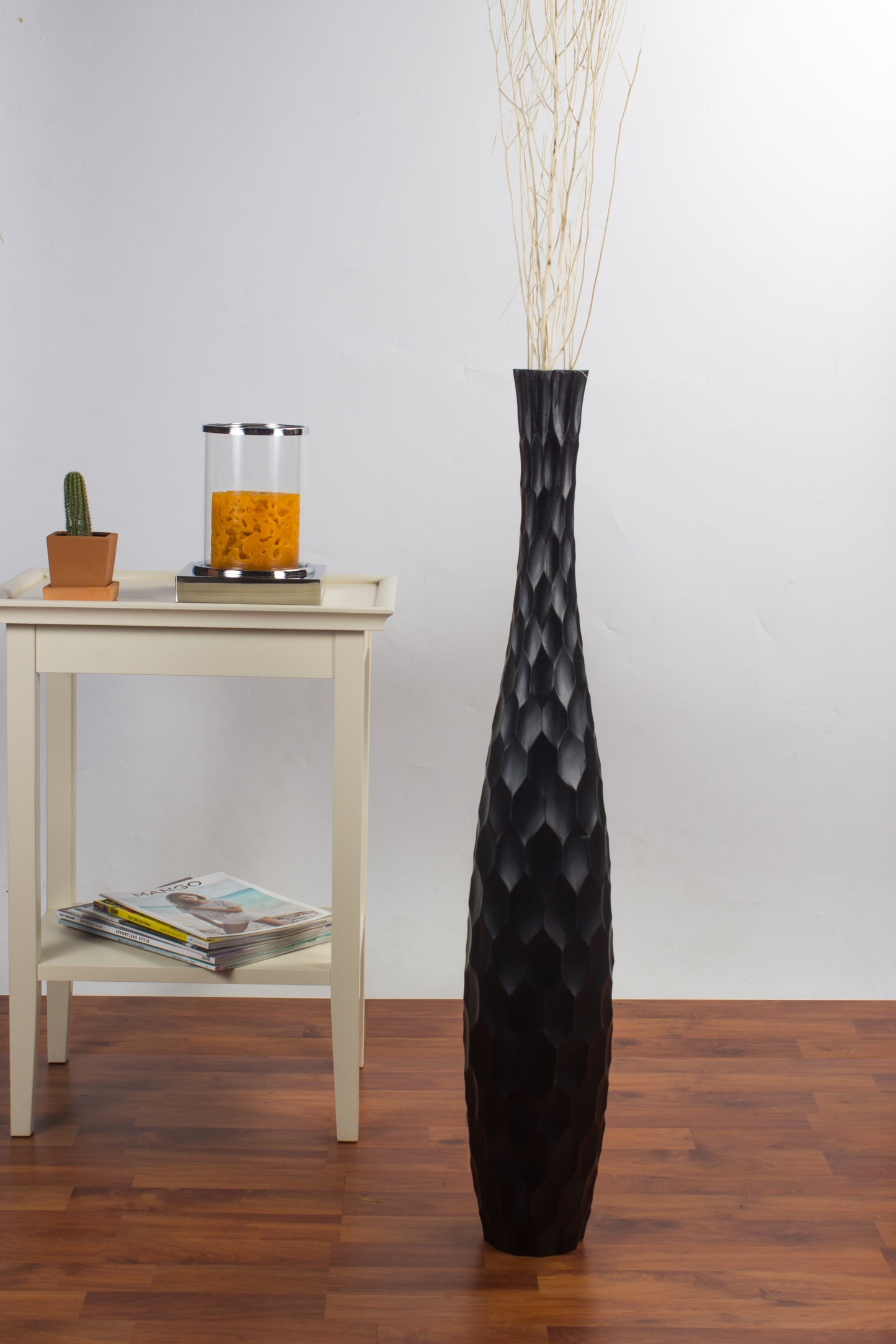 Large Mango Wood Floor Vase – Handcrafted Decorative Highlight from Thailand, black, 34 inches