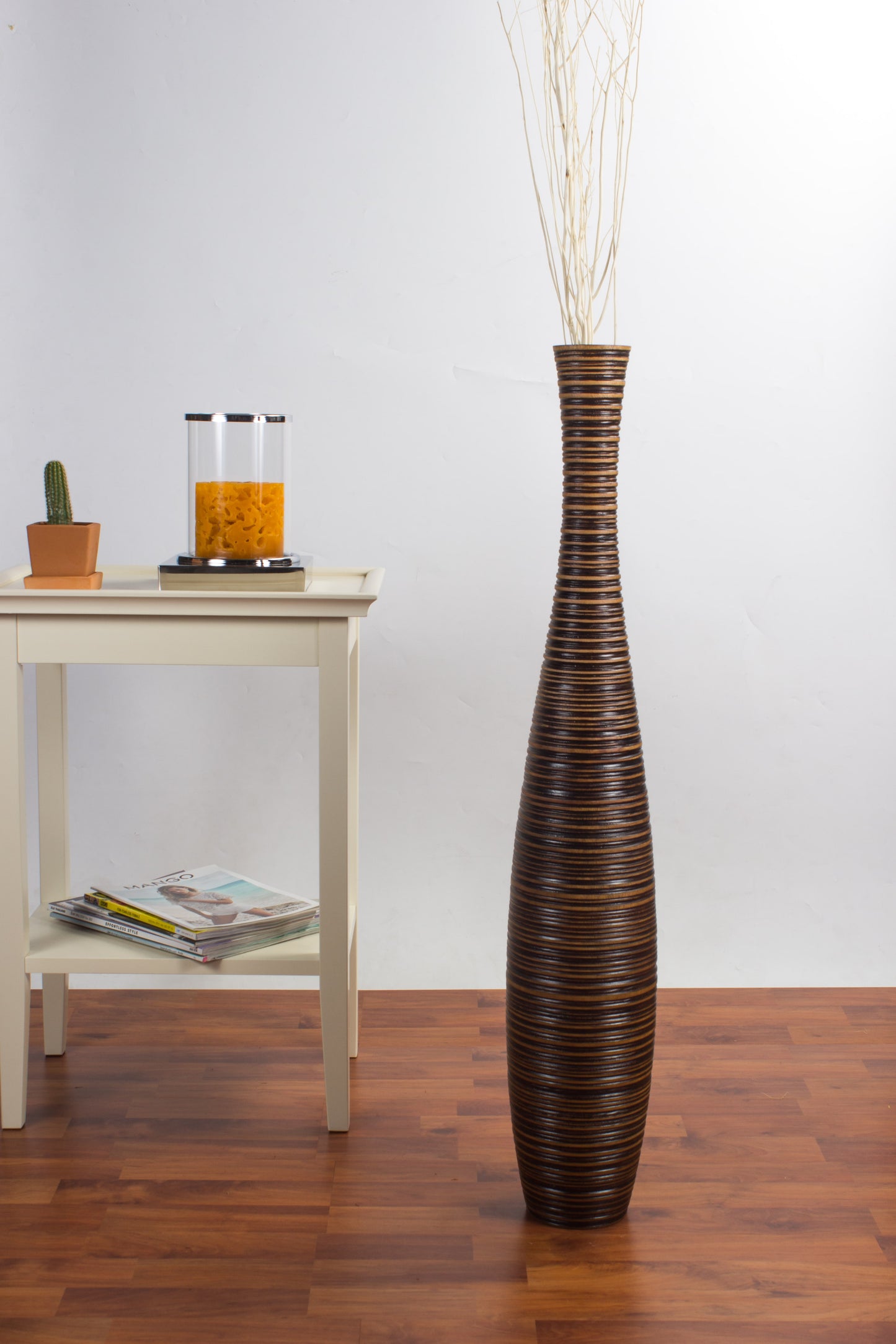 Large Mango Wood Floor Vase – Handcrafted Decorative Highlight from Thailand, brown, 34 inches