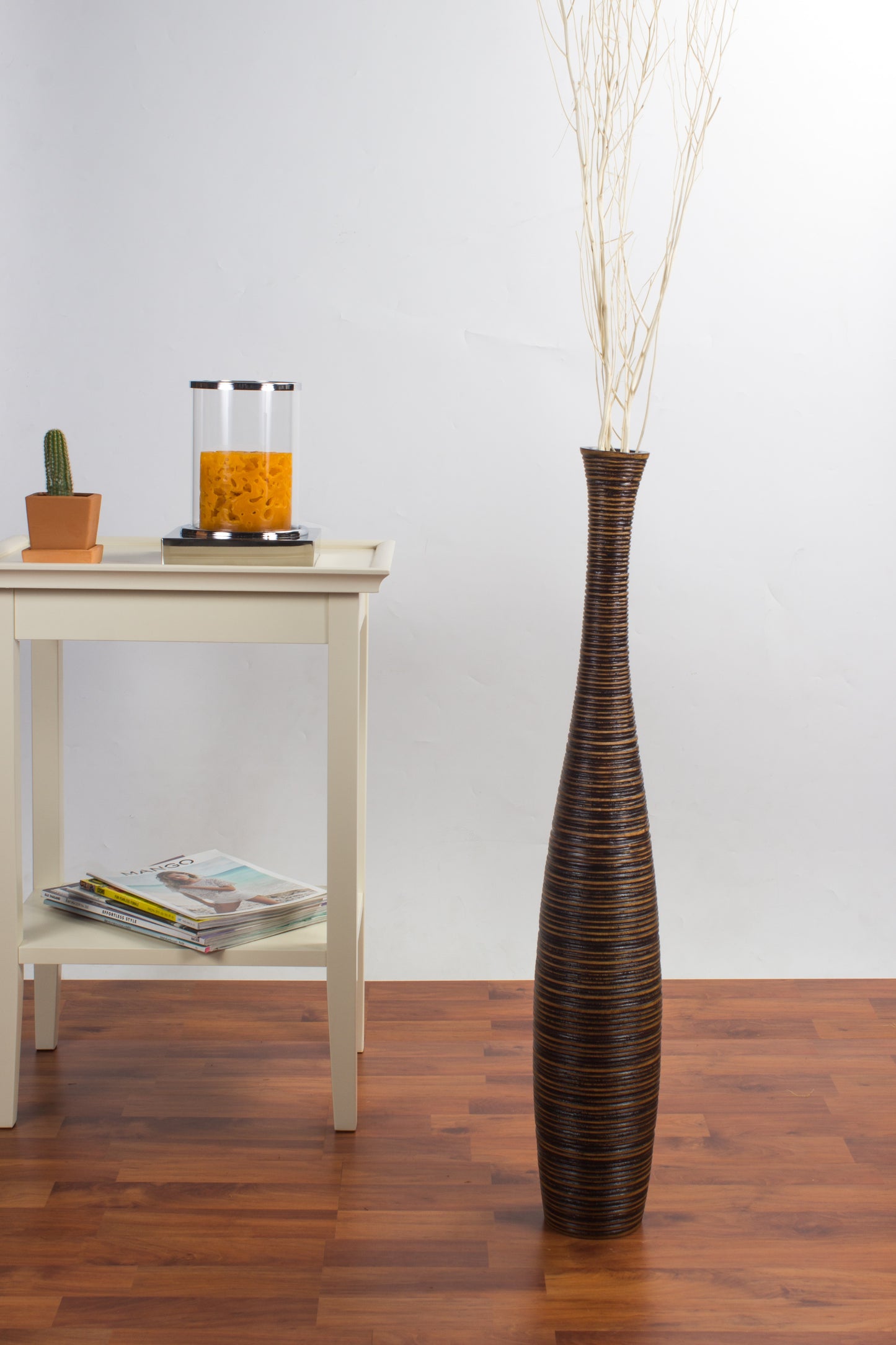 Large Mango Wood Floor Vase – Handcrafted Decorative Highlight from Thailand, brown, 26 inches