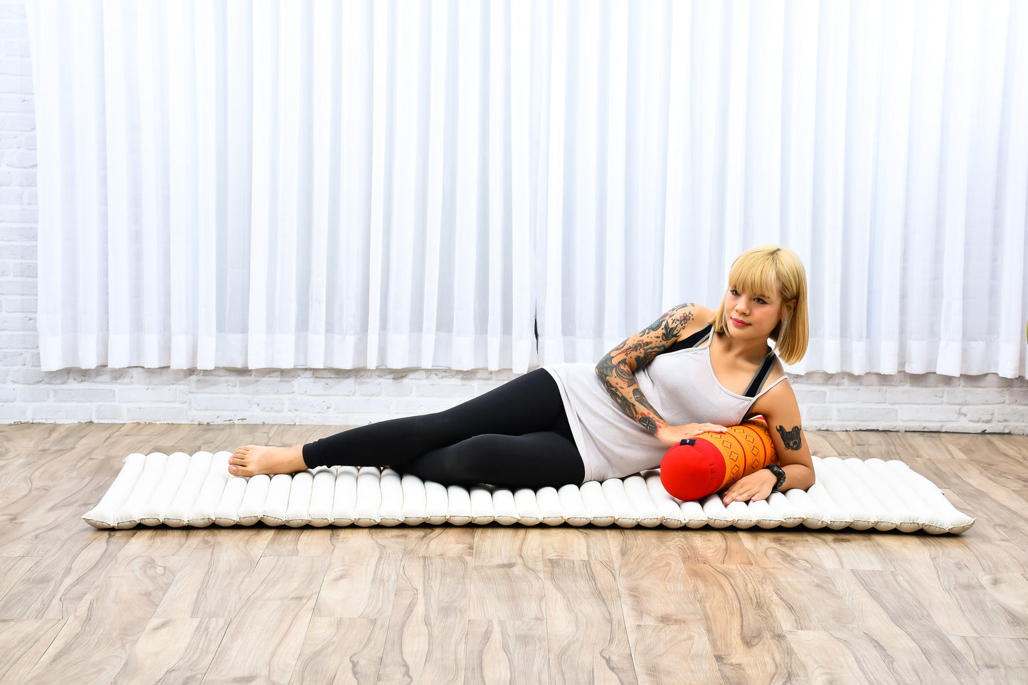 Yoga Roll Cushion – Compact Kapok Bolster & Meditation Pillow with Cotton Cover, Sf02 - Orange