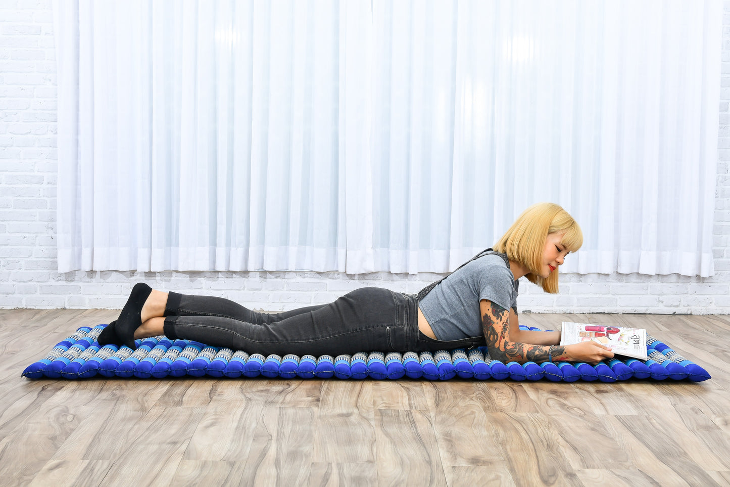 Kapok Roll-Up Mattress – Foldable Sleeping & Relax Mat with Cotton Cover for Home & Outdoor Use, Sf28 - Blue, M: 75x28