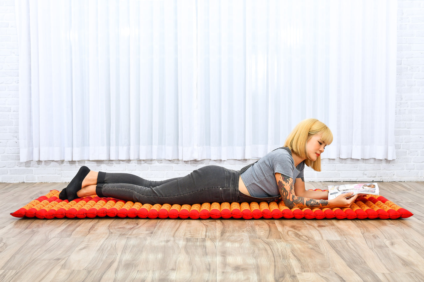 Kapok Roll-Up Mattress – Foldable Sleeping & Relax Mat with Cotton Cover for Home & Outdoor Use, Sf02 - Orange, M: 75x28