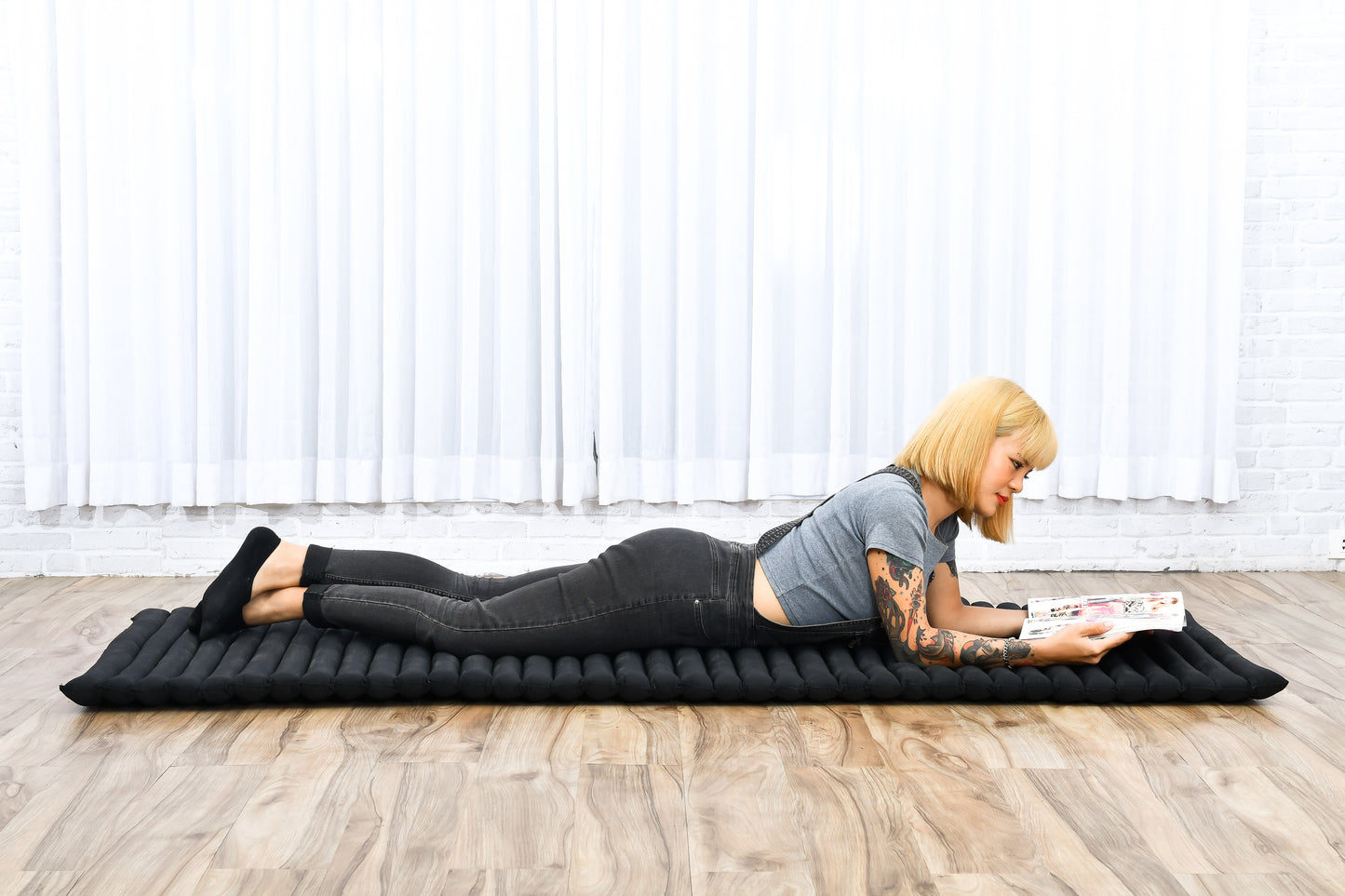 Kapok Roll-Up Mattress – Foldable Sleeping & Relax Mat with Cotton Cover for Home & Outdoor Use, Cl02 - Black, M: 75x28