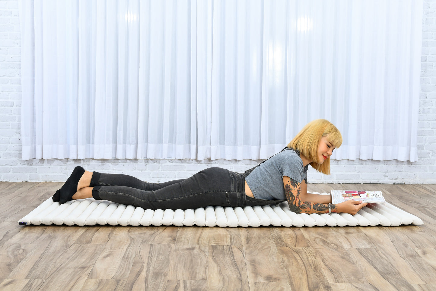 Kapok Roll-Up Mattress – Foldable Sleeping & Relax Mat with Cotton Cover for Home & Outdoor Use, Cl01 - Ecru, M: 75x28