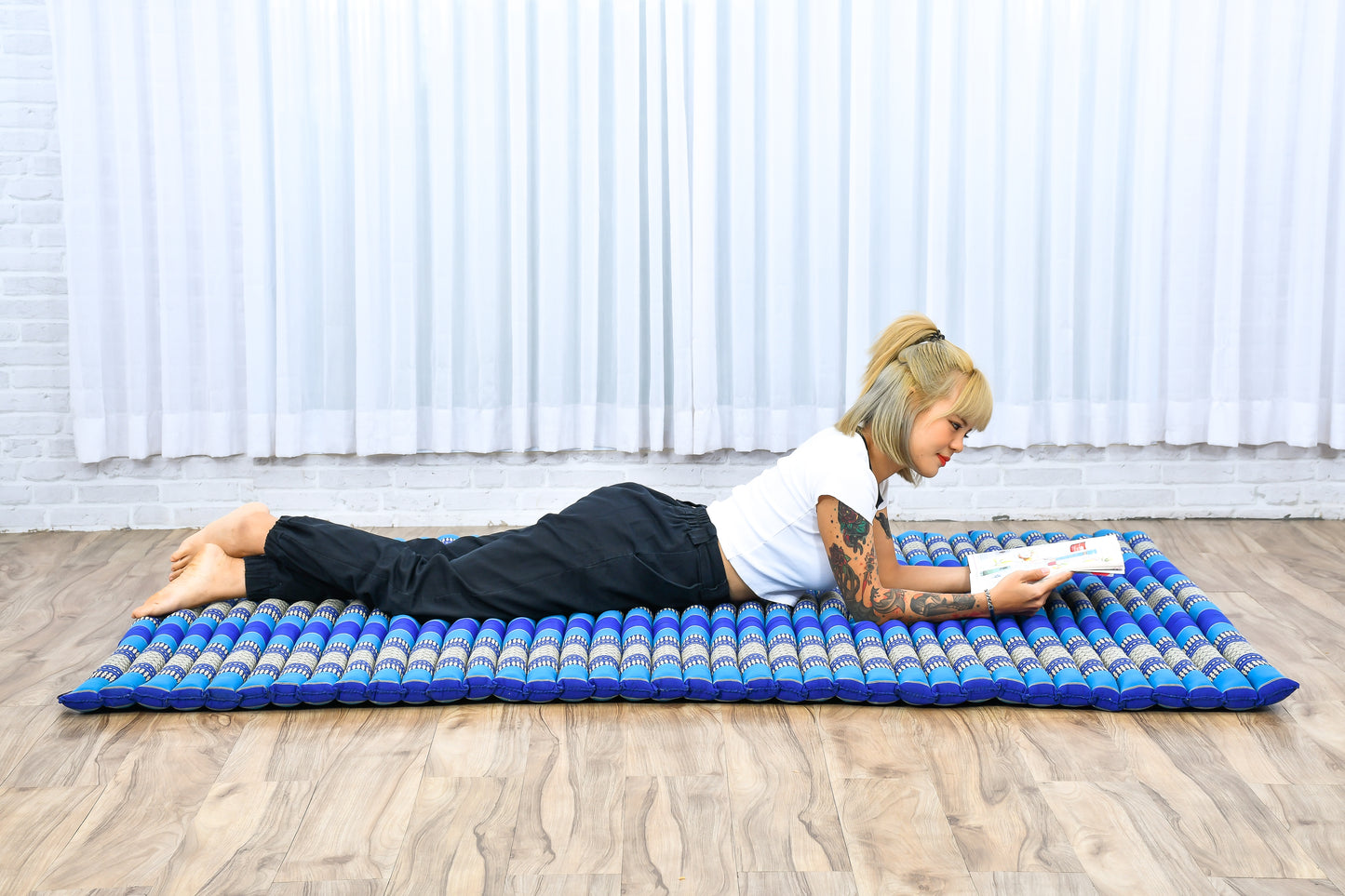 Kapok Roll-Up Mattress – Foldable Sleeping & Relax Mat with Cotton Cover for Home & Outdoor Use, Sf28 - Blue, XL: 75x57