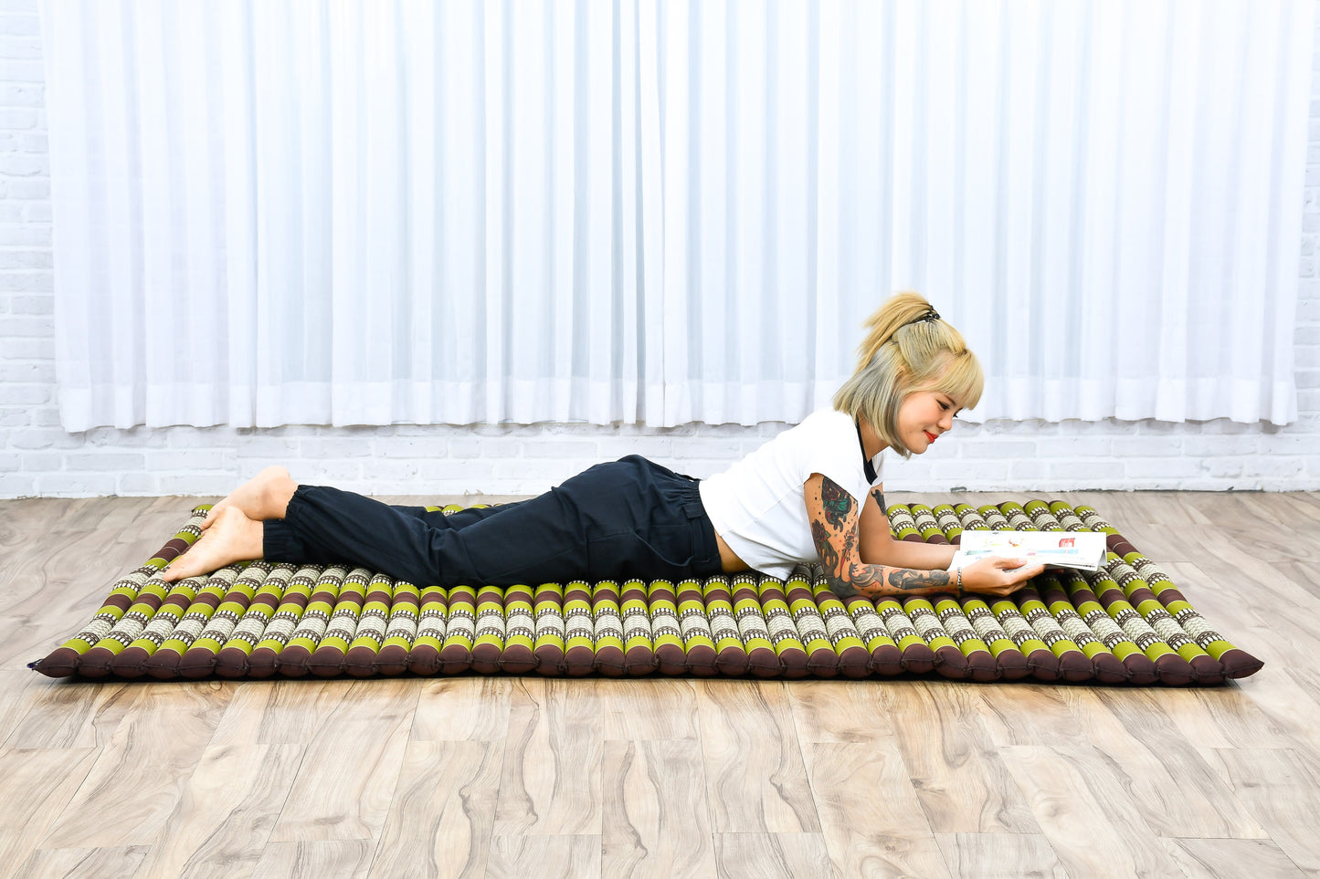 Kapok Roll-Up Mattress – Foldable Sleeping & Relax Mat with Cotton Cover for Home & Outdoor Use, Sf20 - Brown, Green, XL: 75x57