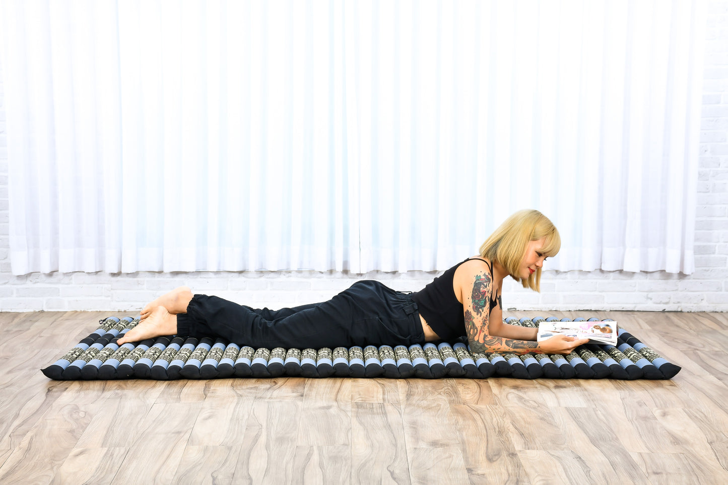 Kapok Roll-Up Mattress – Foldable Sleeping & Relax Mat with Cotton Cover for Home & Outdoor Use, Sf15 - Blue, L: 75x39