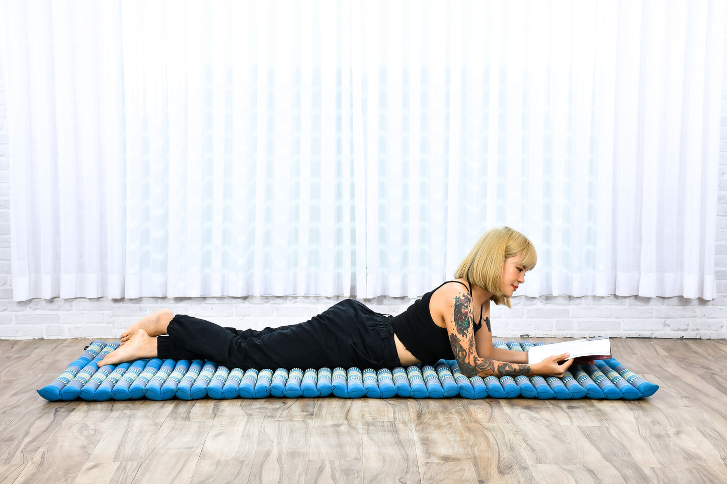 Kapok Roll-Up Mattress – Foldable Sleeping & Relax Mat with Cotton Cover for Home & Outdoor Use, Sf22 - Blue, L: 75x39