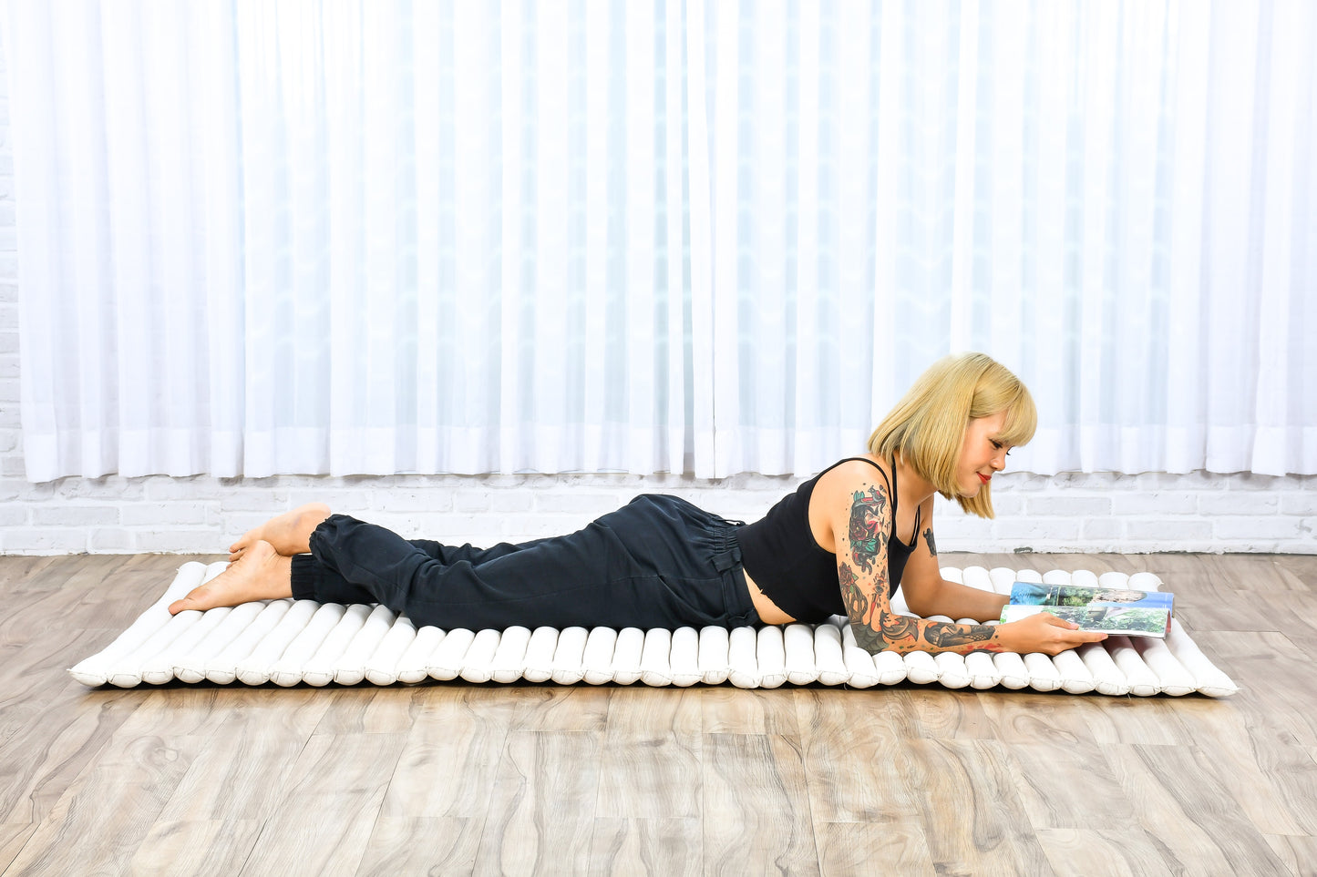 Kapok Roll-Up Mattress – Foldable Sleeping & Relax Mat with Cotton Cover for Home & Outdoor Use, Cl01 - Ecru, L: 75x39