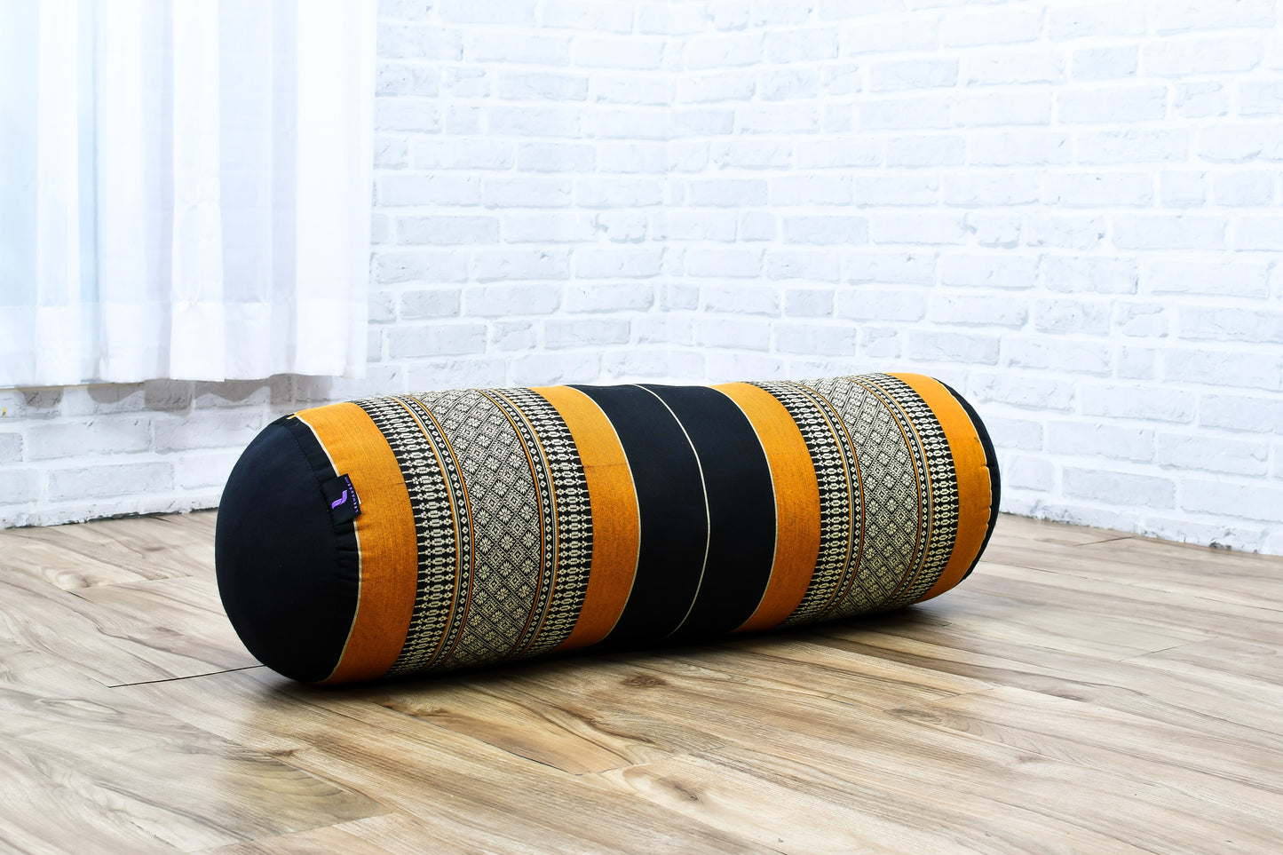 Large Yoga Bolster – Kapok-Filled Meditation Cushion with Cotton Cover, Sf03 - Black, Orange