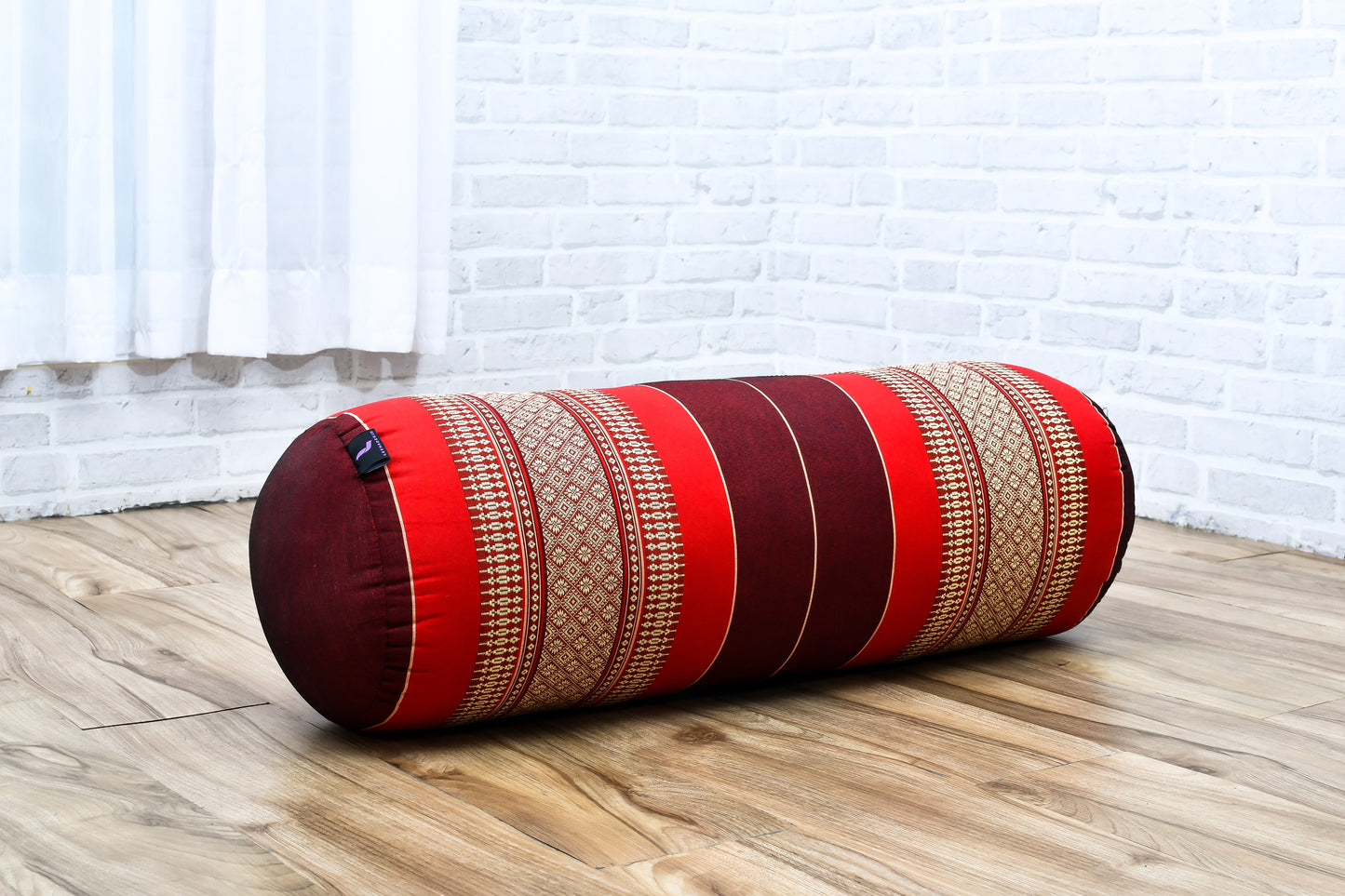 Large Yoga Bolster – Kapok-Filled Meditation Cushion with Cotton Cover, Sf24 - Red, Brown