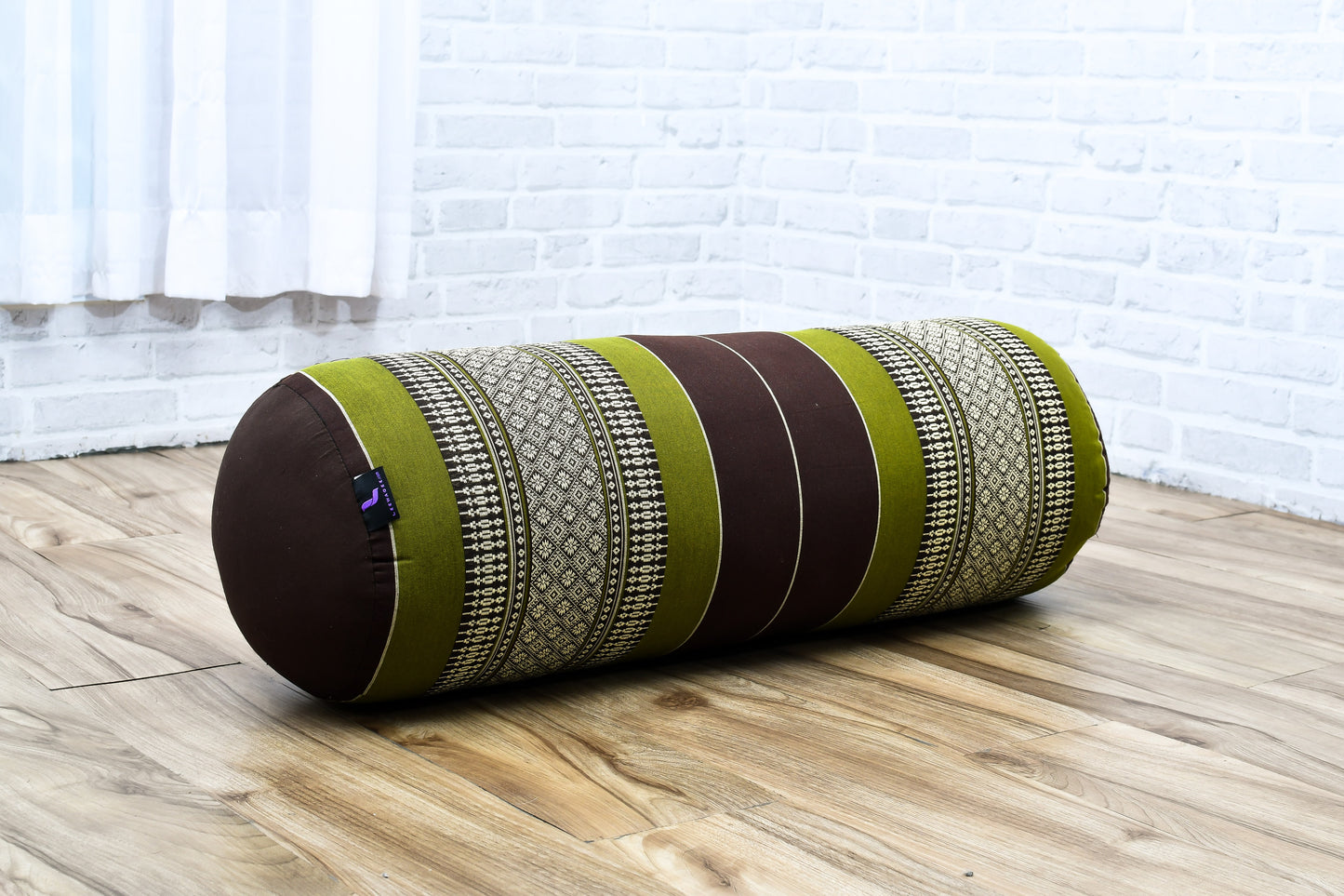 Large Yoga Bolster – Kapok-Filled Meditation Cushion with Cotton Cover, Sf20 - Brown, Green