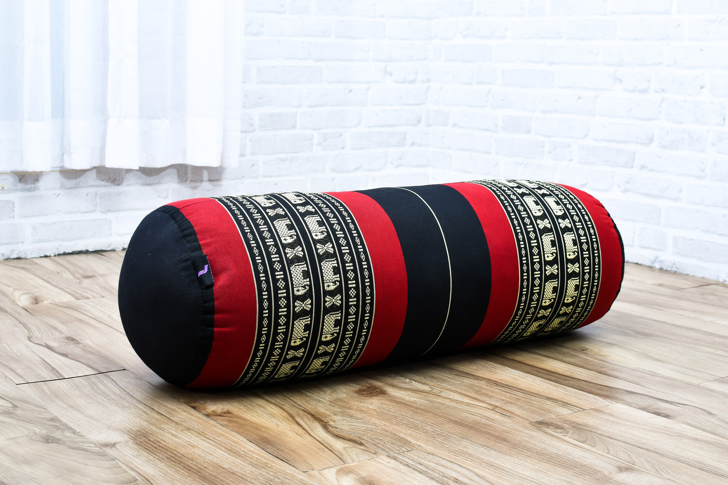 Large Yoga Bolster – Kapok-Filled Meditation Cushion with Cotton Cover, Sf13 - Red, Black