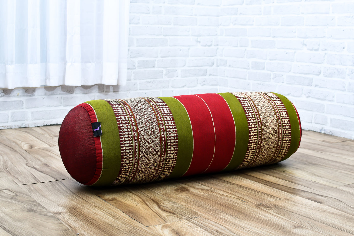 Large Yoga Bolster – Kapok-Filled Meditation Cushion with Cotton Cover, Sf11 - Red, Green