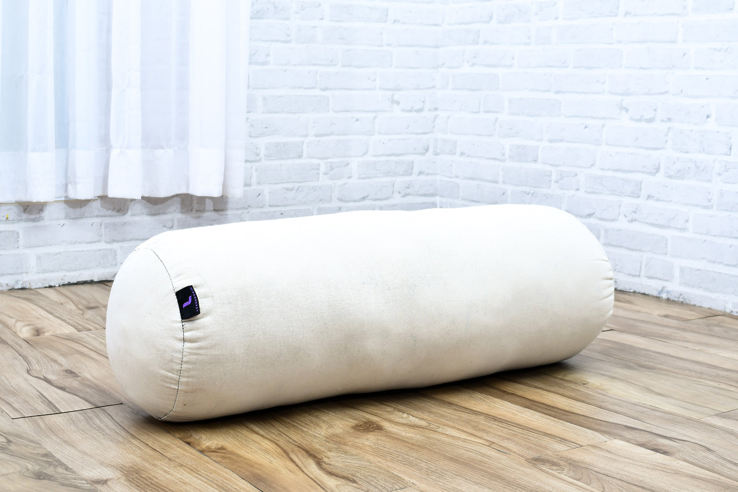 Large Yoga Bolster – Kapok-Filled Meditation Cushion with Cotton Cover, Cl01 - Ecru