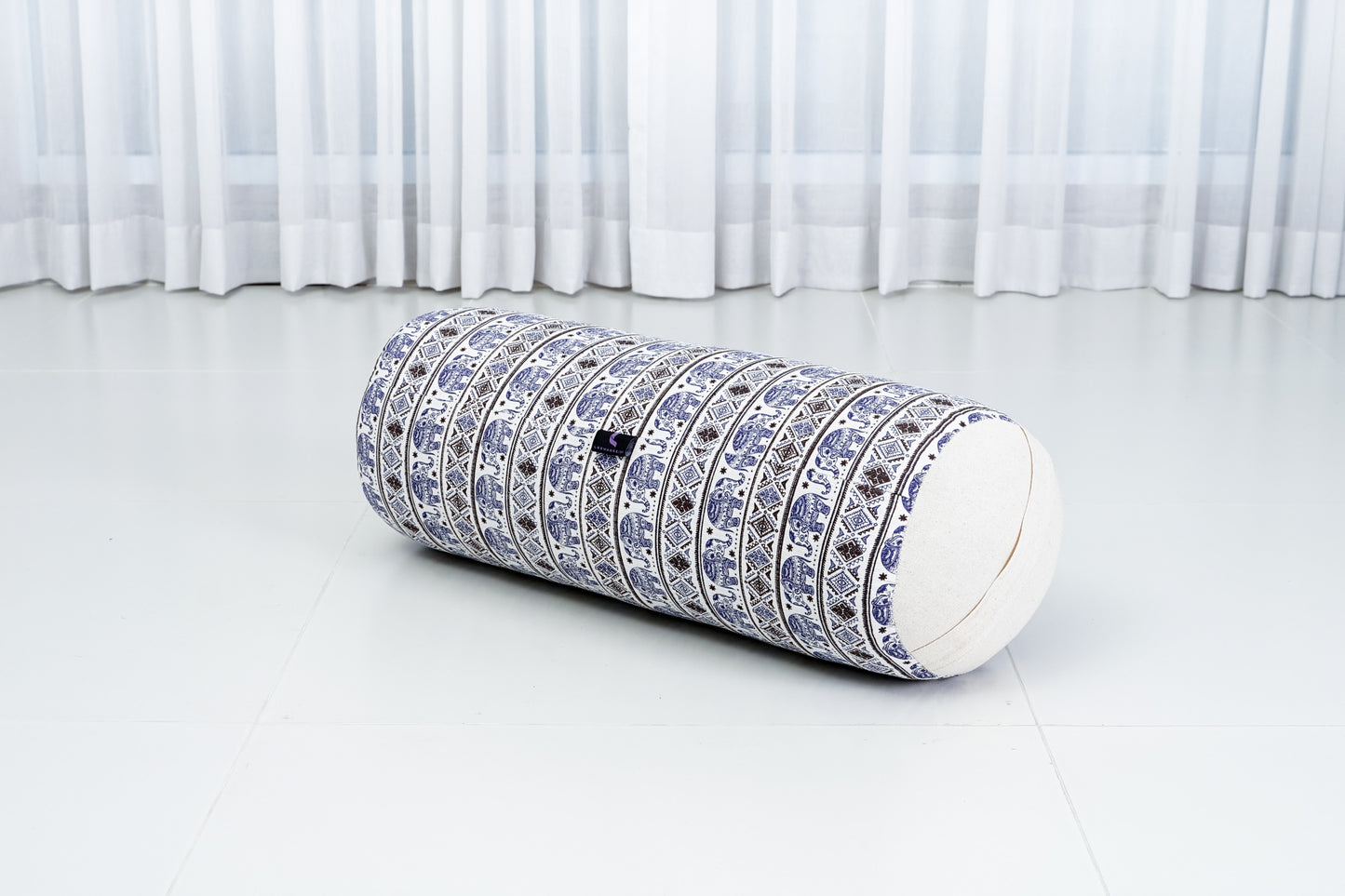 Large Yoga Bolster – Kapok-Filled Meditation Cushion with Cotton Cover, El1 - Blue