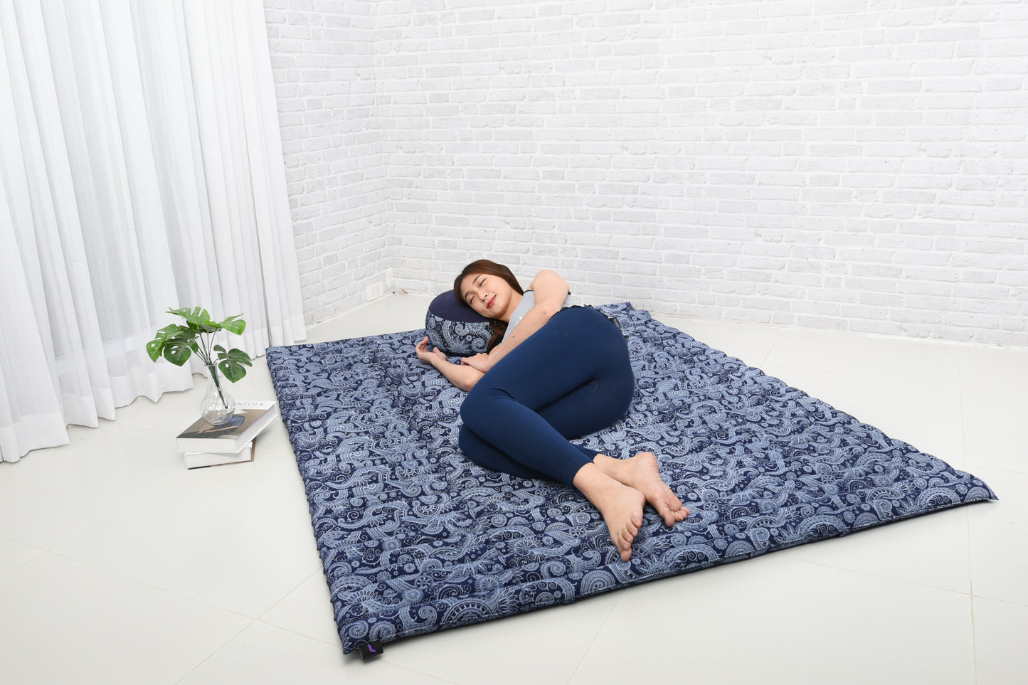 Kapok Roll-Up Mattress – Foldable Sleeping & Relax Mat with Cotton Cover for Home & Outdoor Use, Cbt1 - Blue, XL: 75x57