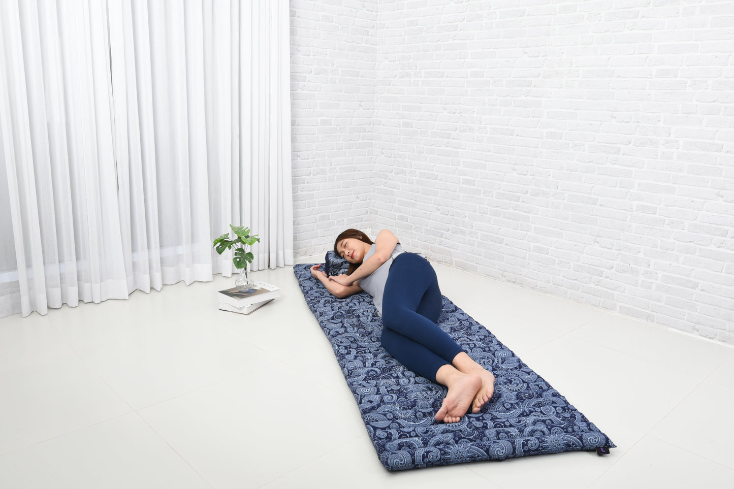 Kapok Roll-Up Mattress – Foldable Sleeping & Relax Mat with Cotton Cover for Home & Outdoor Use, Cbt1 - Blue, M: 75x28