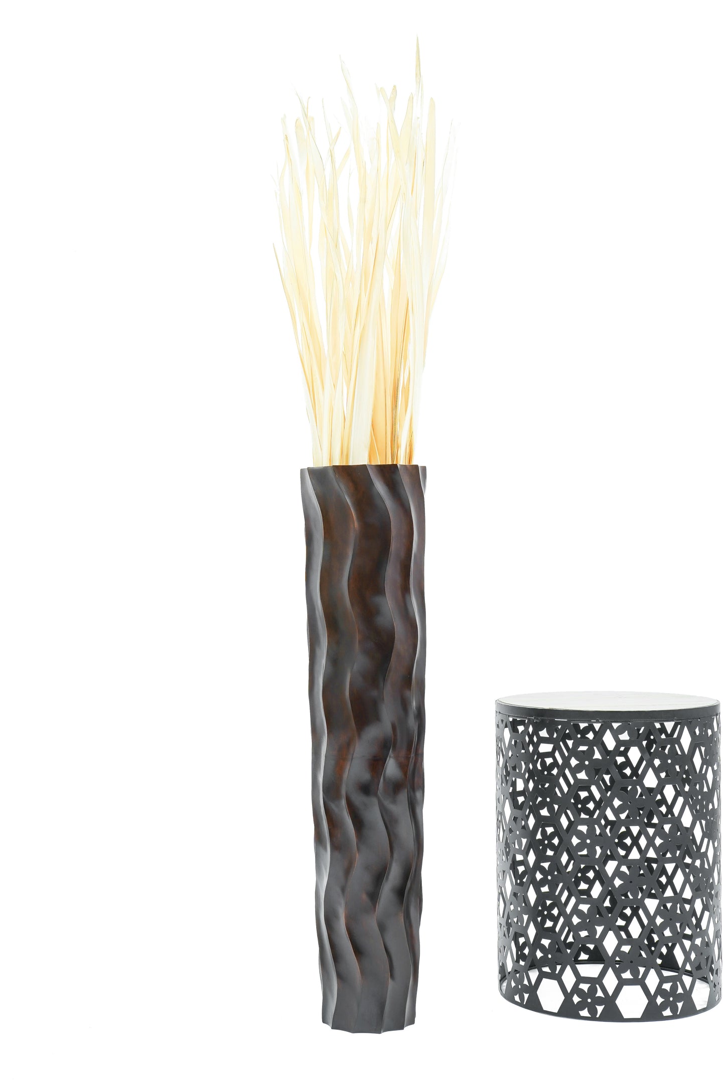 Large Mango Wood Floor Vase – Handcrafted Decorative Highlight from Thailand, brown, 34 inches