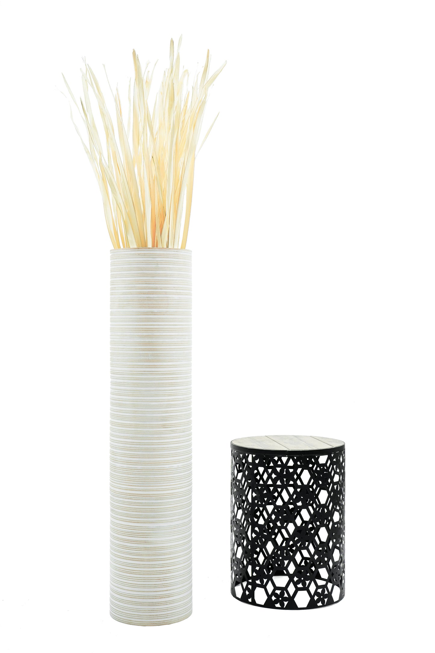 Large Mango Wood Floor Vase – Handcrafted Decorative Highlight from Thailand, white wash, 41 inches