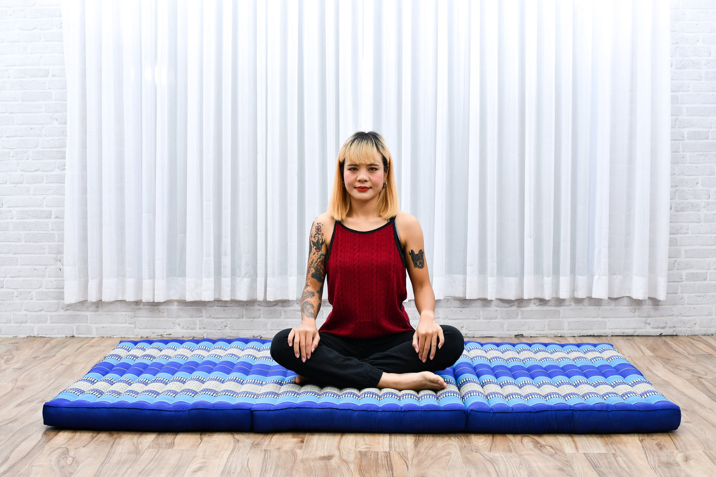 Kapok Folding Mattress – Thick Cotton Padded Guest Bed for Home, Sleeping & Mindfulness Corner, Sf28 - Blue, L: 79x39