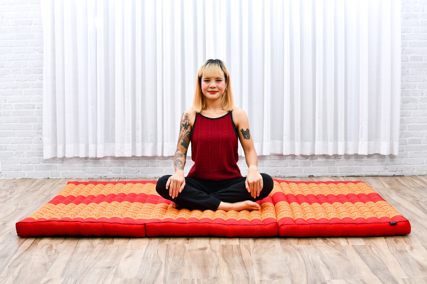 Kapok Folding Mattress – Thick Cotton Padded Guest Bed for Home, Sleeping & Mindfulness Corner, Sf02 - Orange, L: 79x39