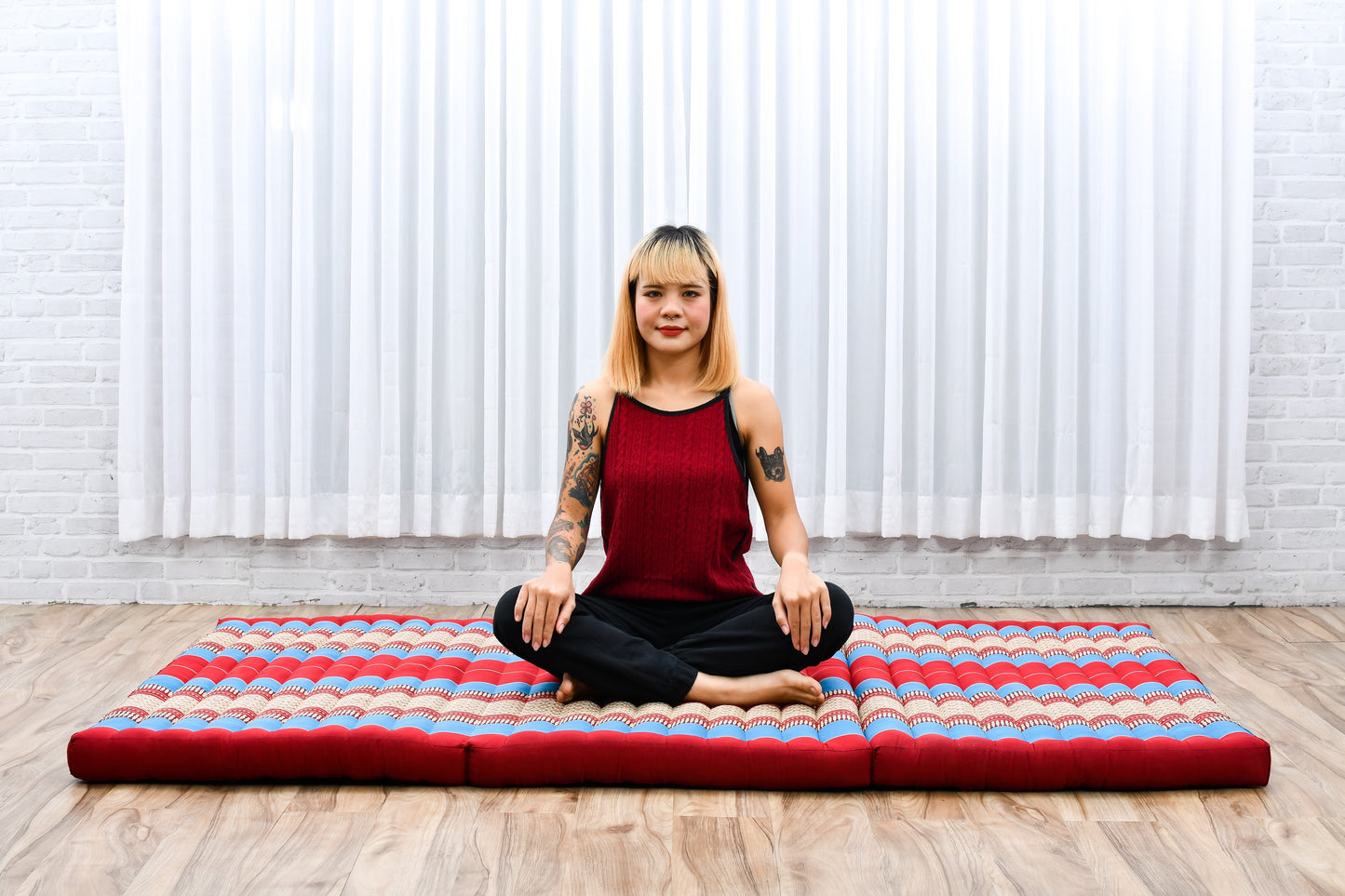 Kapok Folding Mattress – Thick Cotton Padded Guest Bed for Home, Sleeping & Mindfulness Corner, Sf27 - Blue, Red, L: 79x39