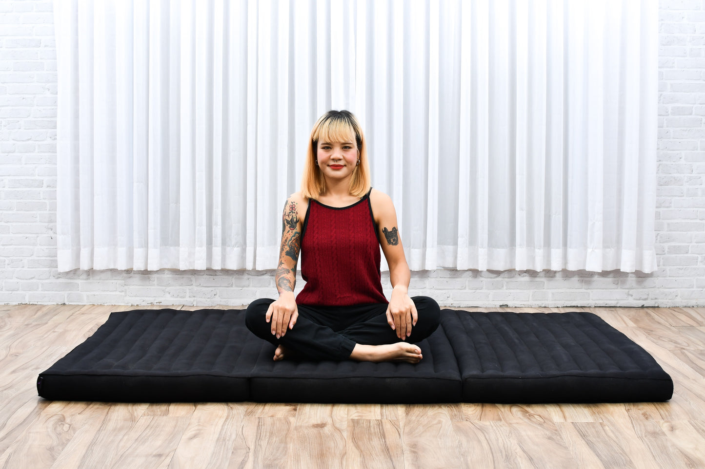 Kapok Folding Mattress – Thick Cotton Padded Guest Bed for Home, Sleeping & Mindfulness Corner, Cl02 - Black, L: 79x39