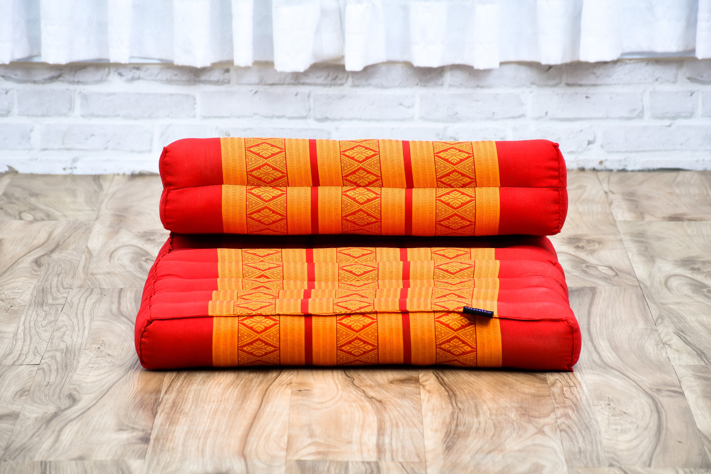 Foldable Meditation Cushion – Compact Kapok Seat with Foot Pad and Cotton Cover in Solid Colors or Thai Pattern, Sf02 - Orange