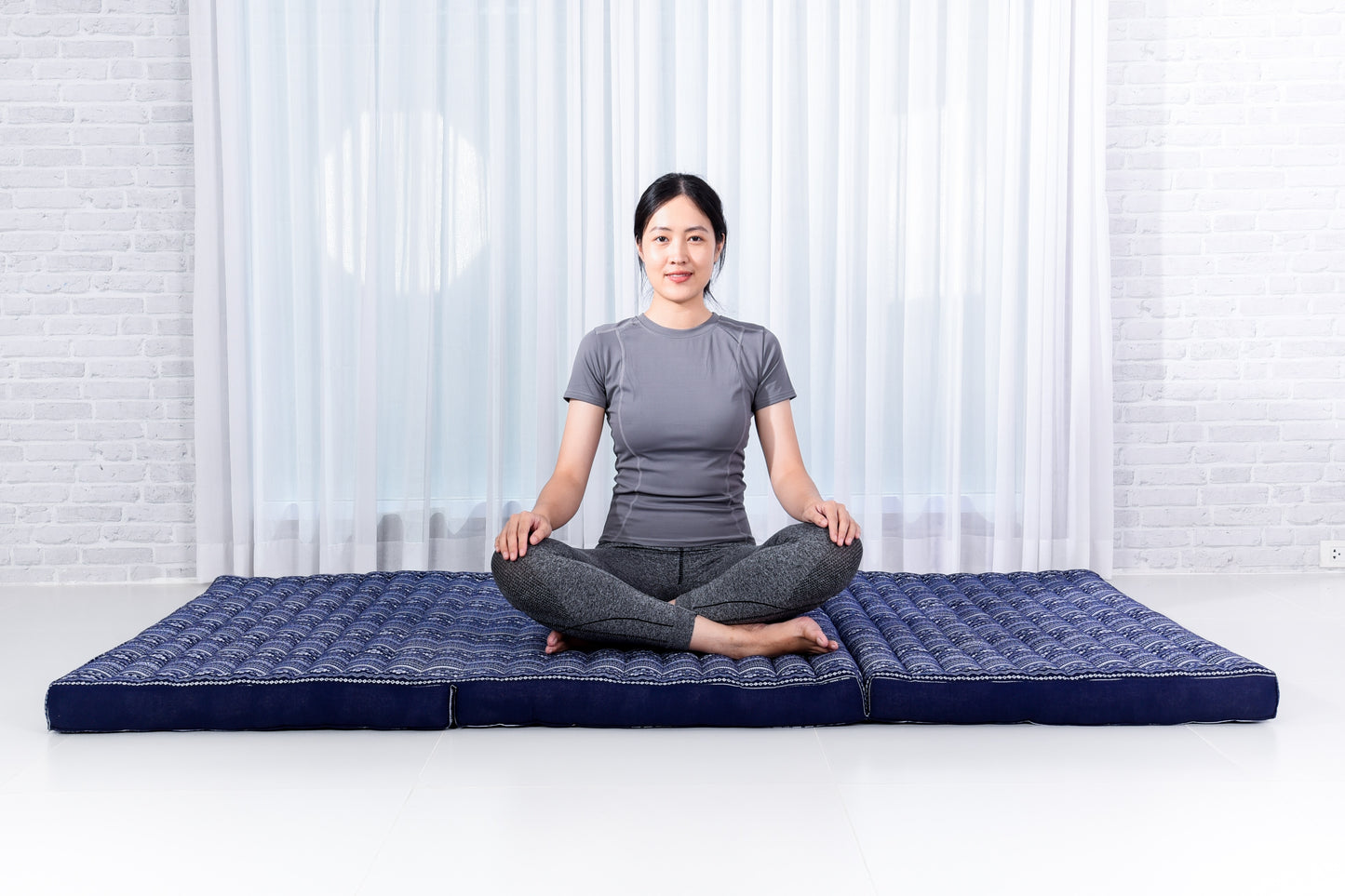 Kapok Folding Mattress – Thick Cotton Padded Guest Bed for Home, Sleeping & Mindfulness Corner, Cbt2 - Dark Blue, L: 79x39