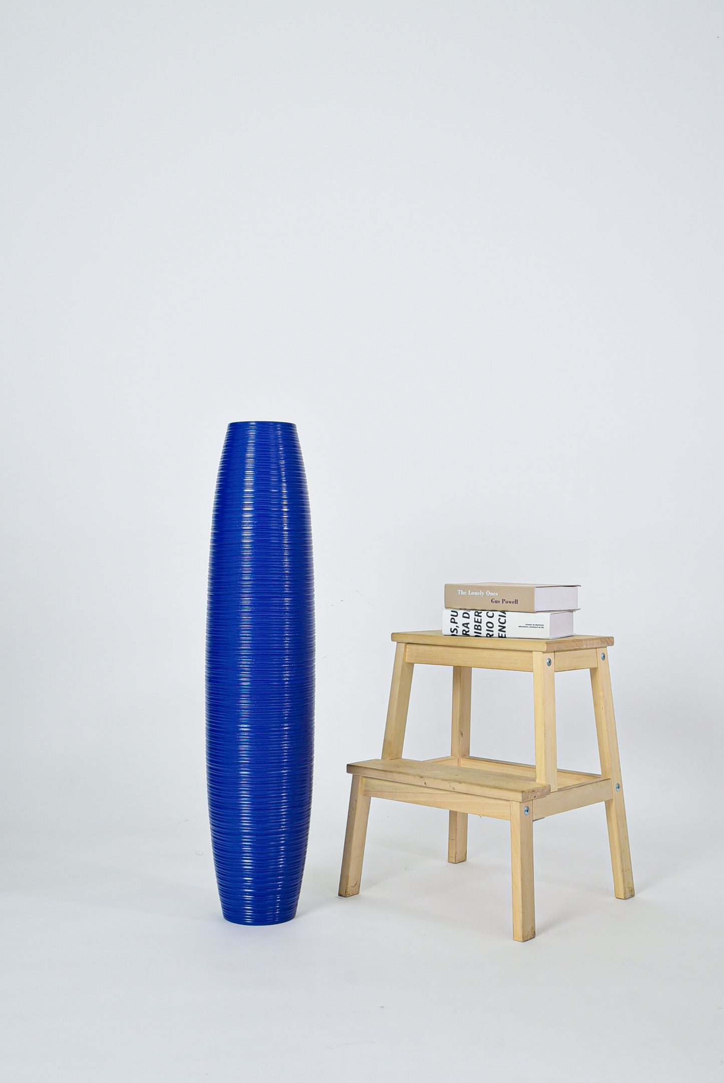 Large Mango Wood Floor Vase – Handcrafted Decorative Highlight from Thailand, blue, 34 inches