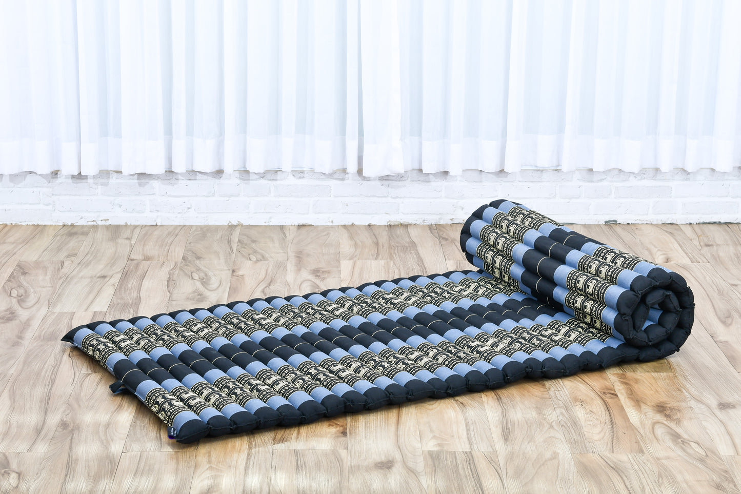 Kapok Roll-Up Mattress – Foldable Sleeping & Relax Mat with Cotton Cover for Home & Outdoor Use, Sf15 - Blue, M: 75x28