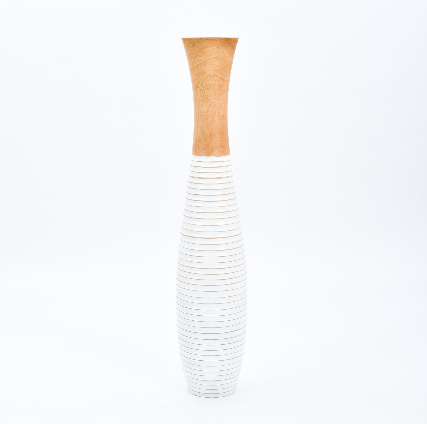 Large Mango Wood Floor Vase – Handcrafted Decorative Highlight from Thailand, white, ecru, 41 inches