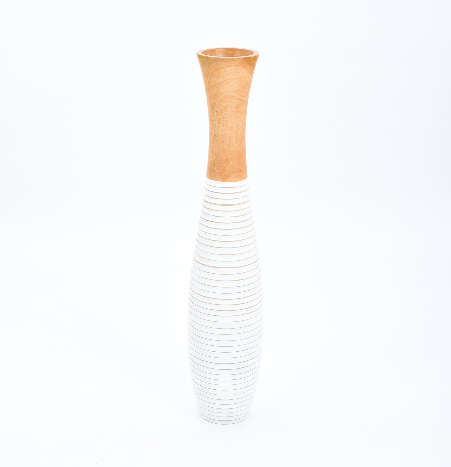 Large Mango Wood Floor Vase – Handcrafted Decorative Highlight from Thailand, white, ecru, 41 inches