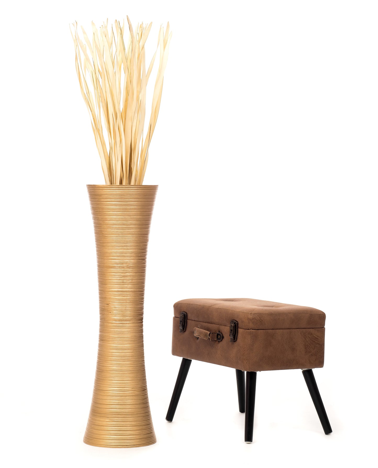 Large Mango Wood Floor Vase – Handcrafted Decorative Highlight from Thailand, gold, 34 inches
