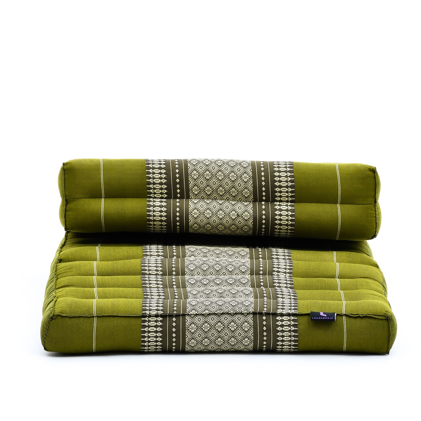 Foldable Meditation Cushion – Compact Kapok Seat with Foot Pad and Cotton Cover in Solid Colors or Thai Pattern, Sf17 - Green