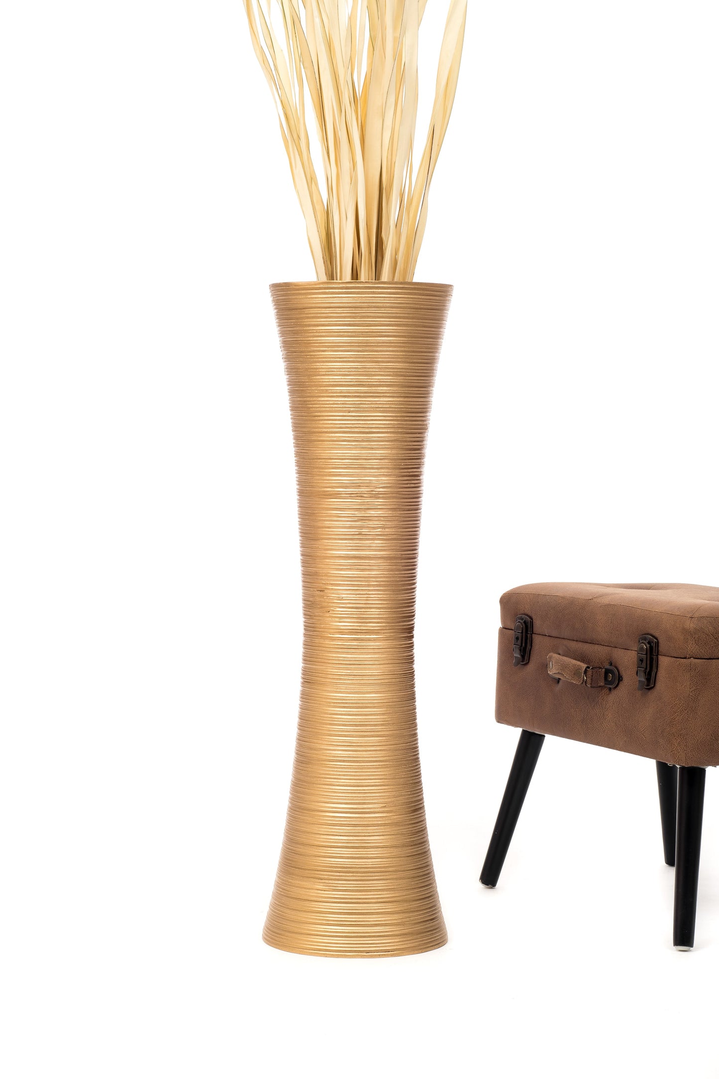 Large Mango Wood Floor Vase – Handcrafted Decorative Highlight from Thailand, gold, 34 inches