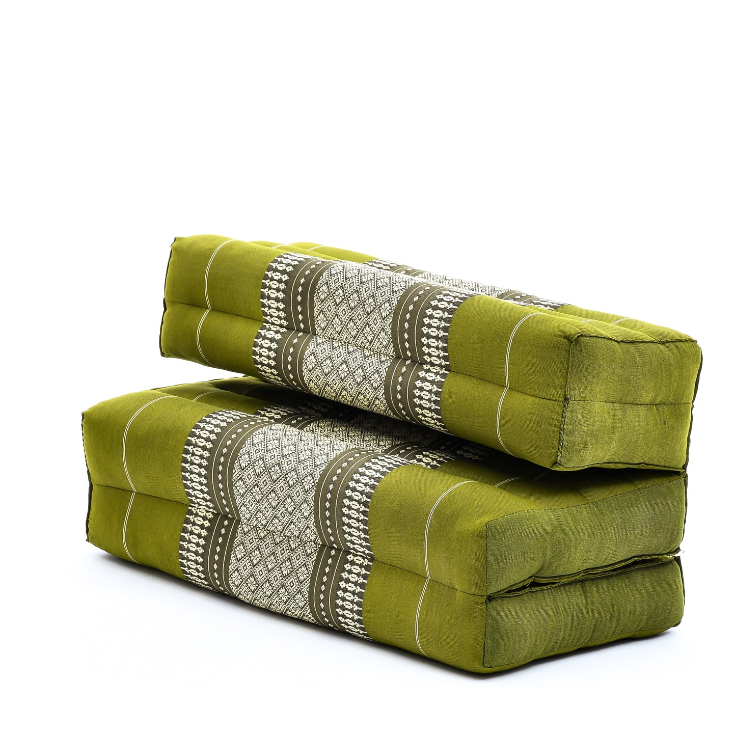 Foldable Meditation Cushion – Compact Kapok Seat with Foot Pad and Cotton Cover in Solid Colors or Thai Pattern, Sf17 - Green