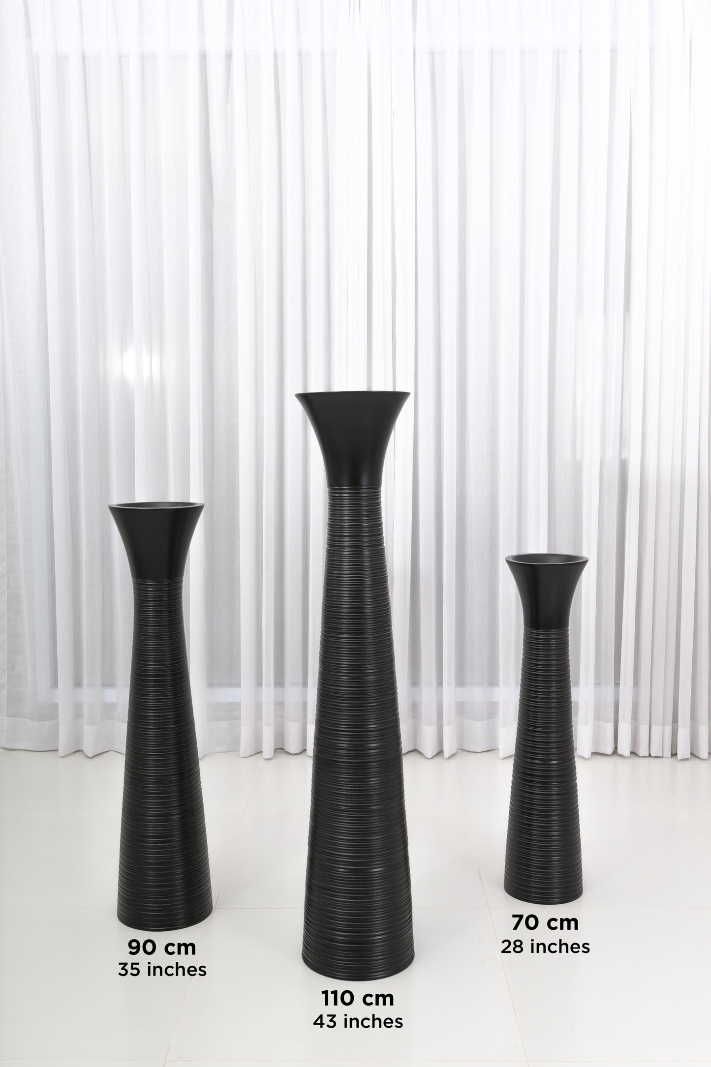 Large Mango Wood Floor Vase – Handcrafted Decorative Highlight from Thailand, black, 34 inches