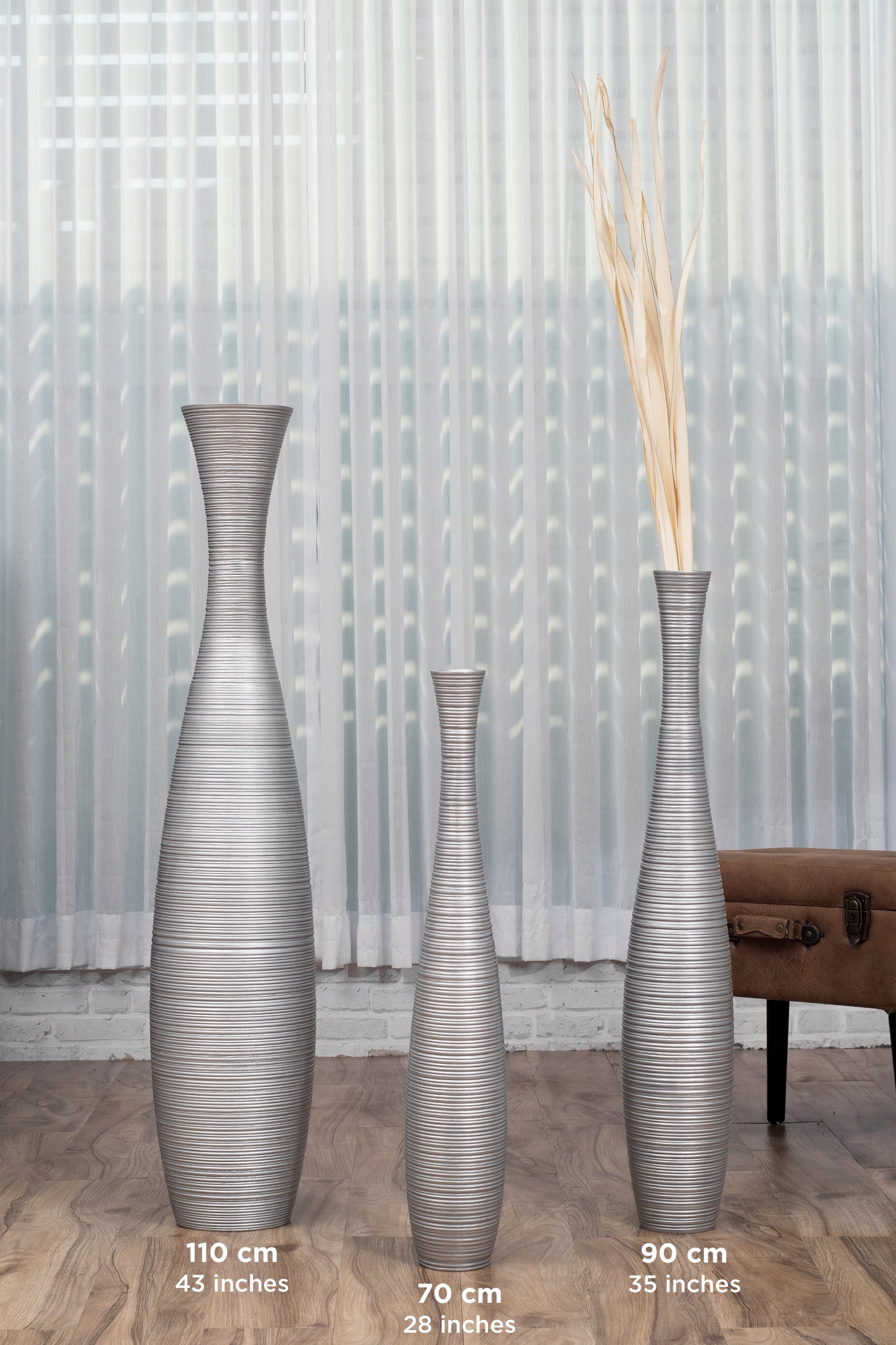 Large Mango Wood Floor Vase – Handcrafted Decorative Highlight from Thailand, silver, 26 inches