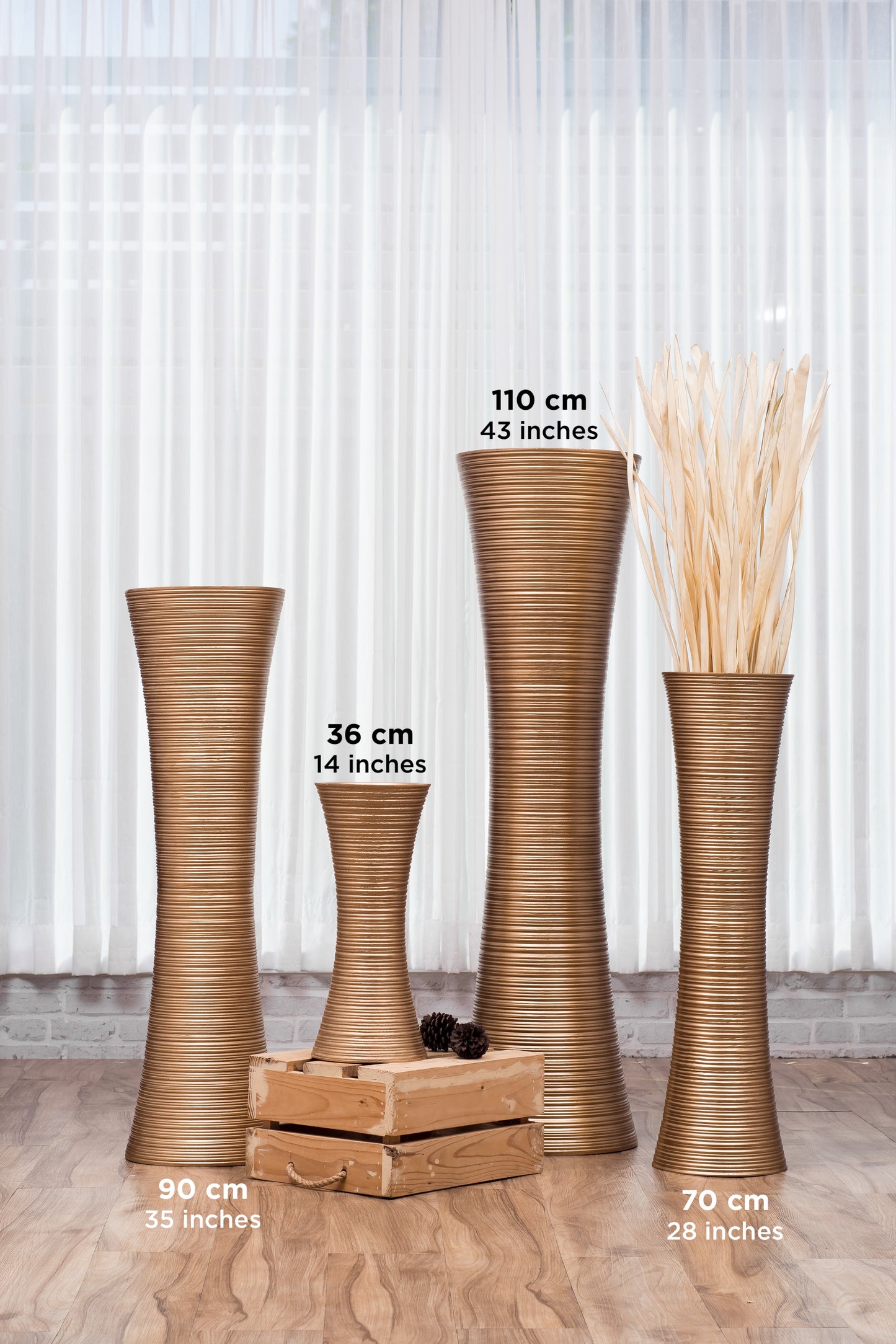 Large Mango Wood Floor Vase – Handcrafted Decorative Highlight from Thailand, gold, 26 inches