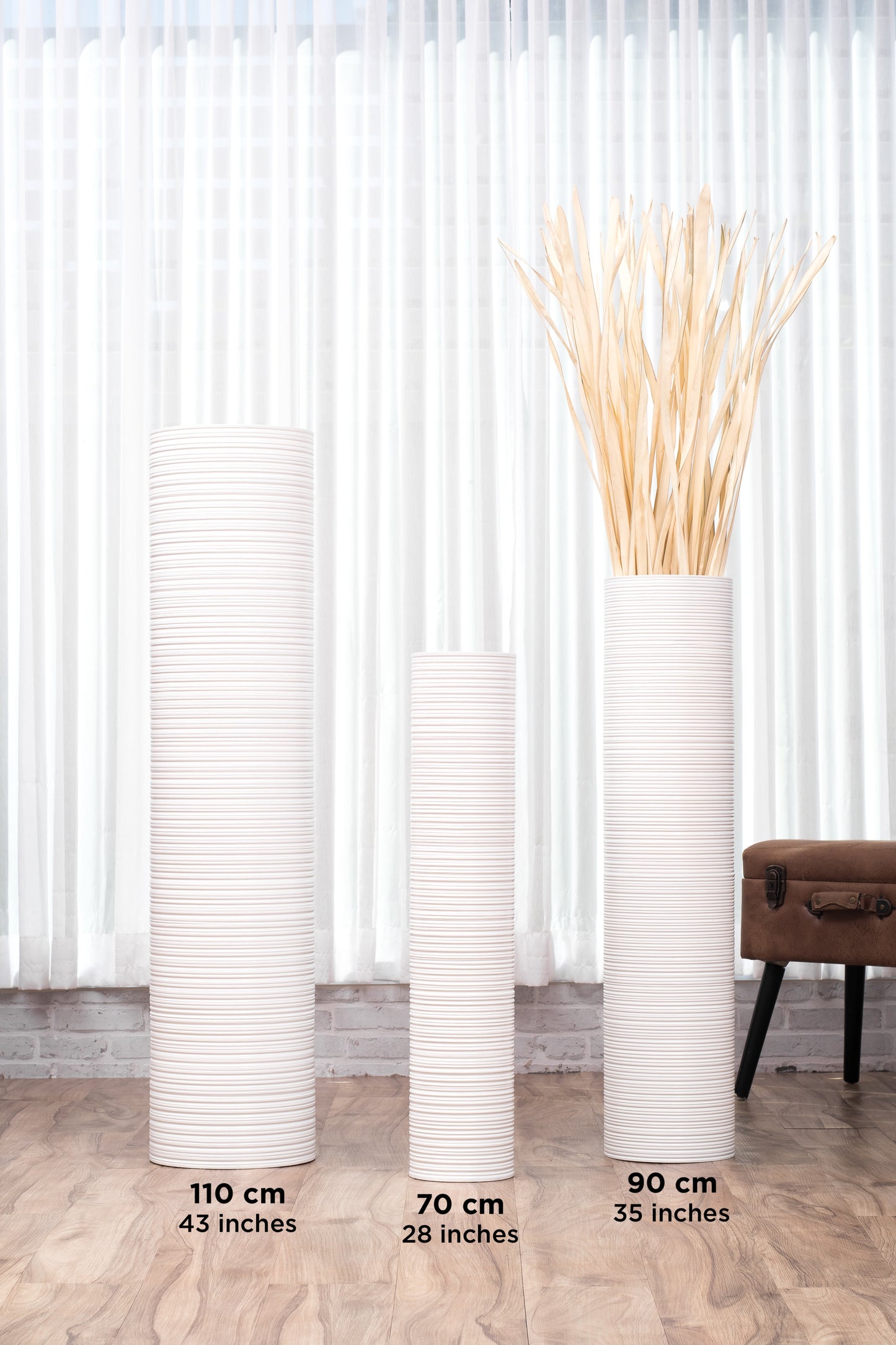 Large Mango Wood Floor Vase – Handcrafted Decorative Highlight from Thailand, white, 26 inches
