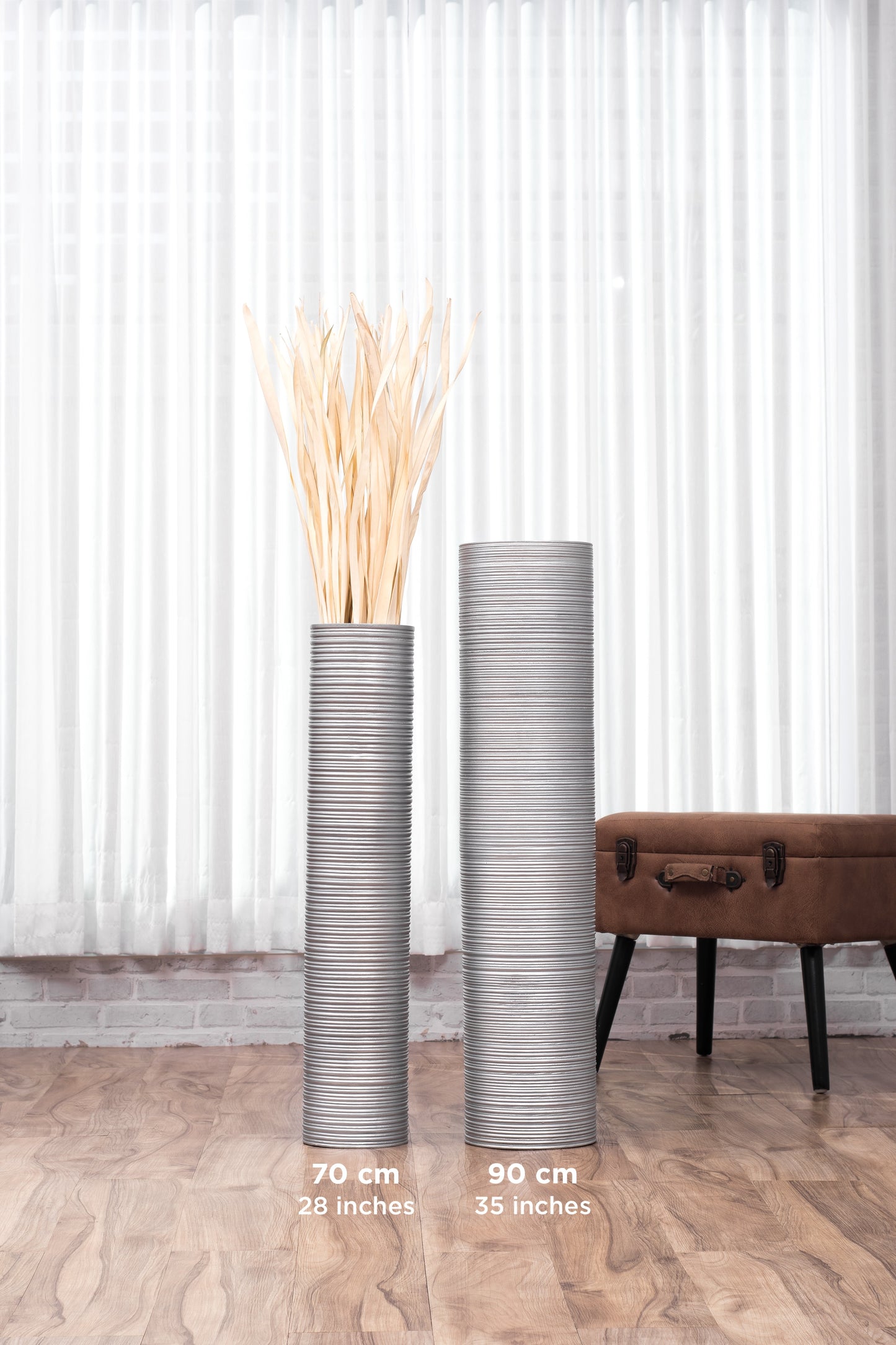 Large Mango Wood Floor Vase – Handcrafted Decorative Highlight from Thailand, silver, 26 inches