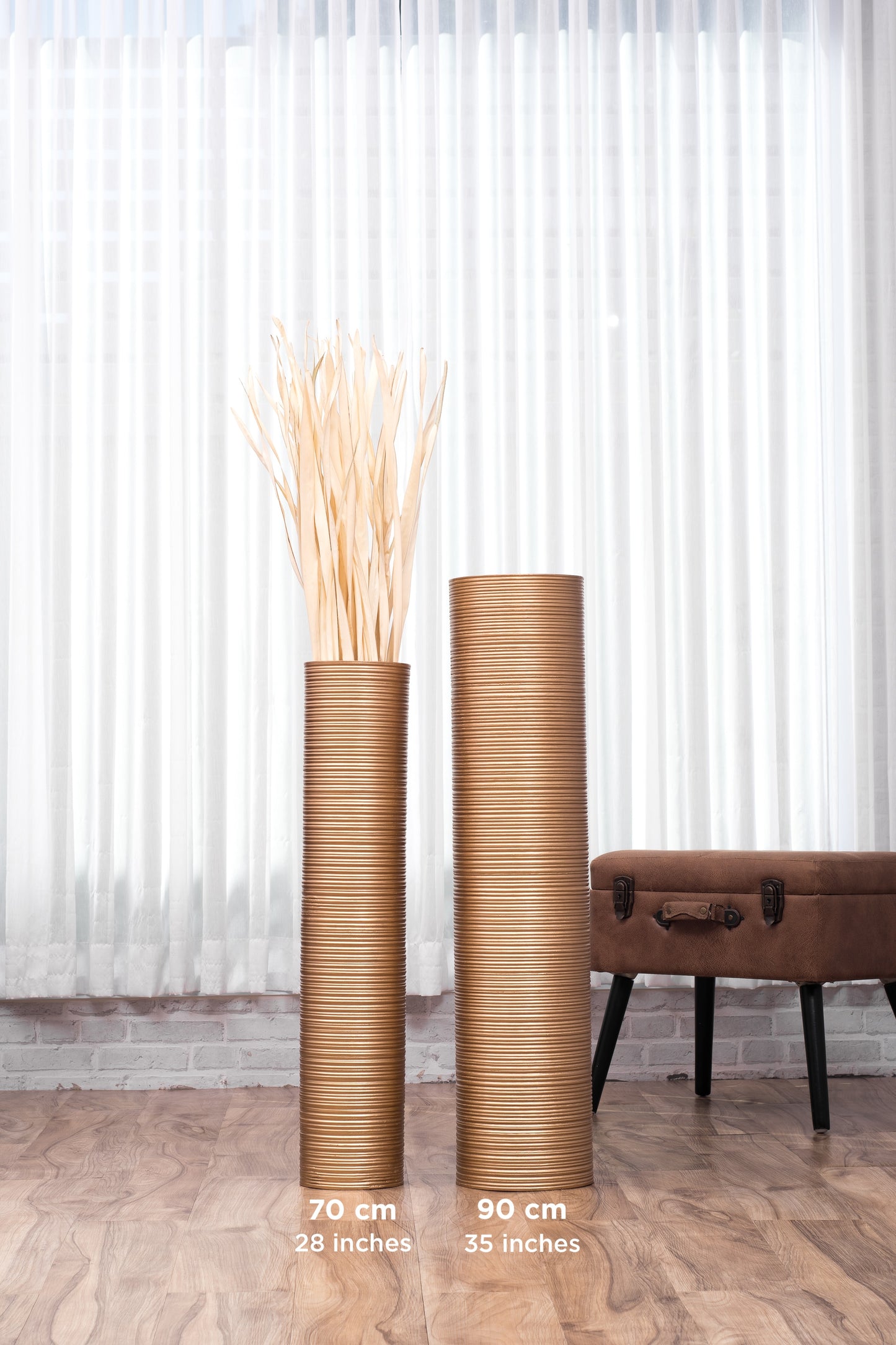 Large Mango Wood Floor Vase – Handcrafted Decorative Highlight from Thailand, gold, 26 inches