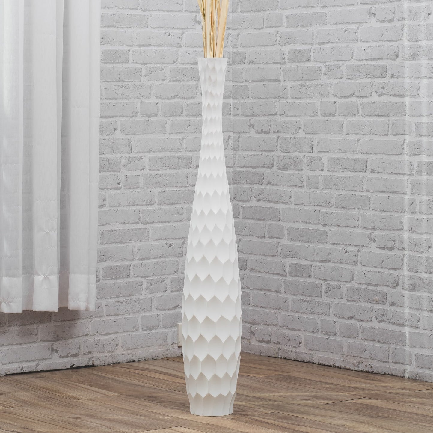 Large Mango Wood Floor Vase – Handcrafted Decorative Highlight from Thailand, white, 34 inches