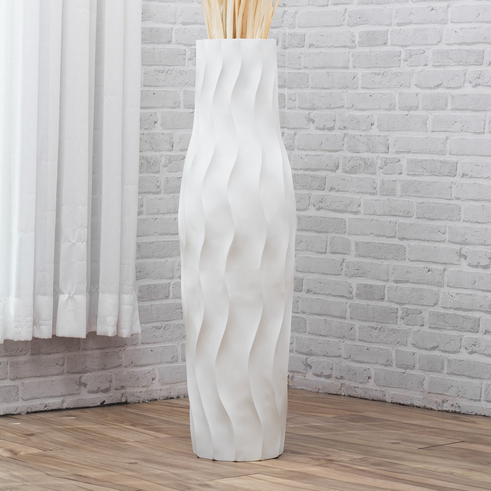 Large Mango Wood Floor Vase – Handcrafted Decorative Highlight from Thailand, white, 34 inches