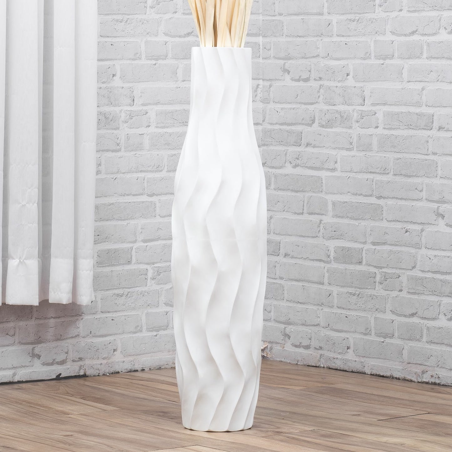 Large Mango Wood Floor Vase – Handcrafted Decorative Highlight from Thailand, white, 26 inches